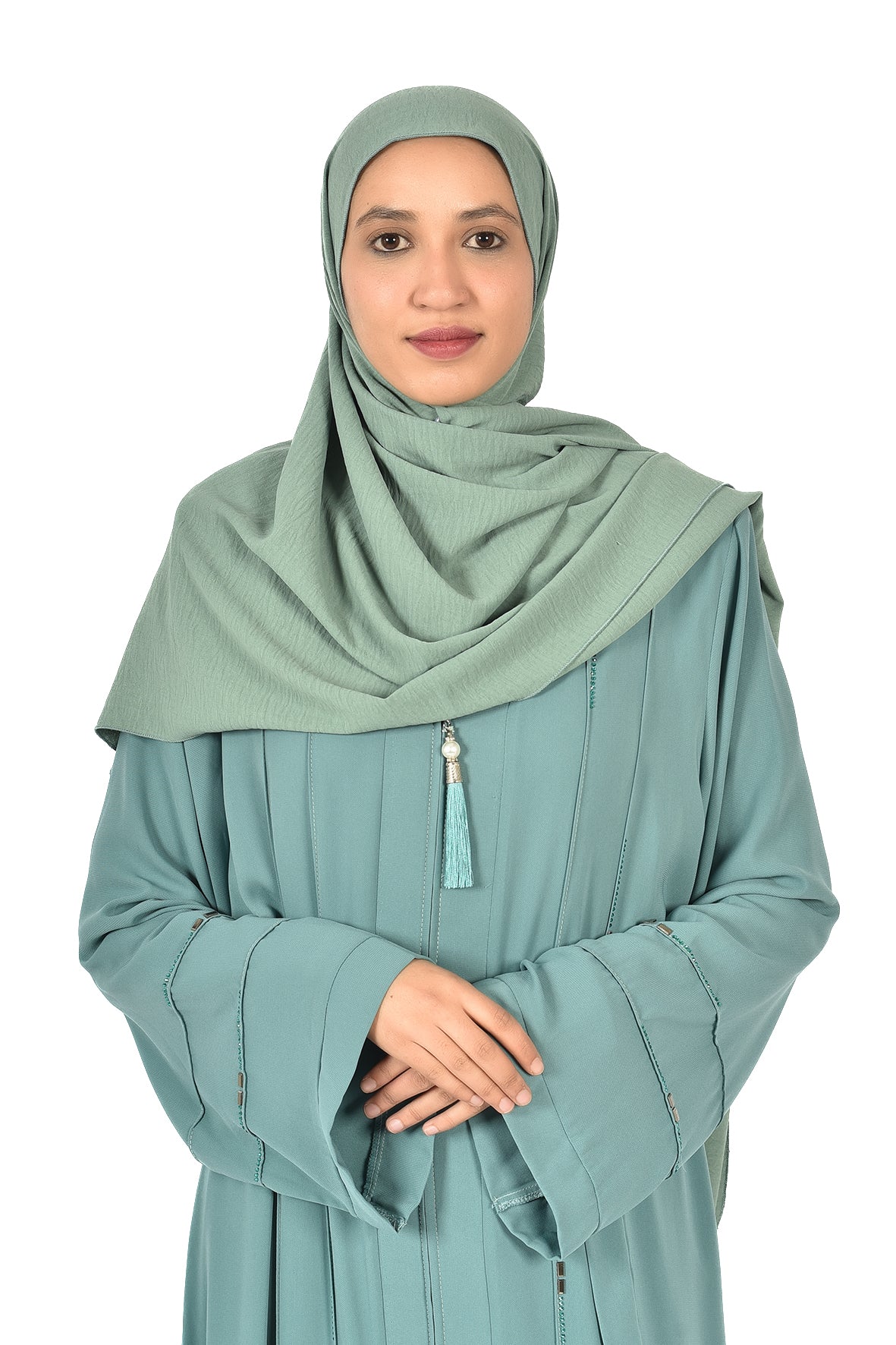 Modern Pastel Green Abaya with Front Zipper – Elegant Minimalist Design ( katalia )