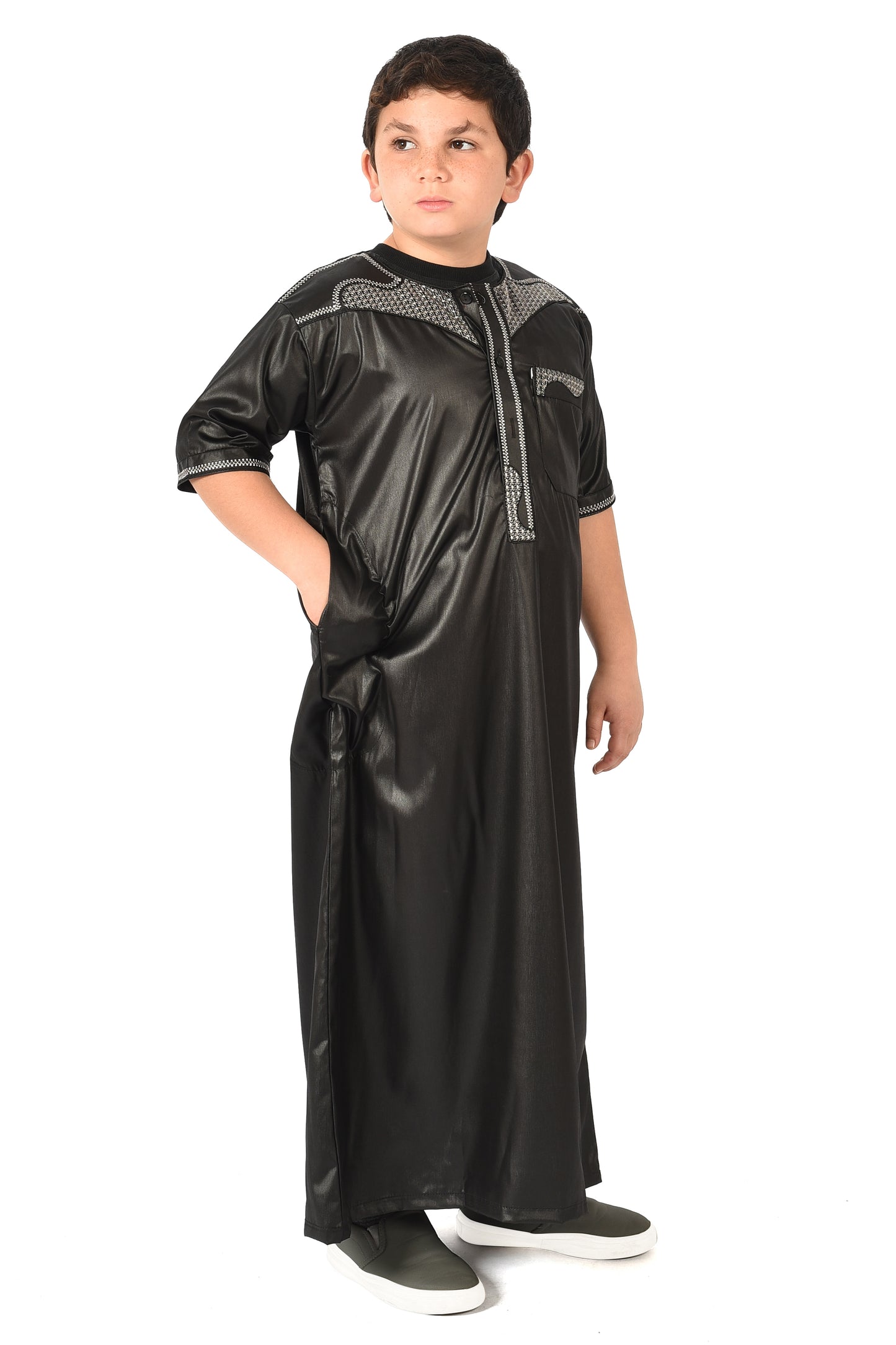 Kids Short Sleeve Sport Thobe - Black