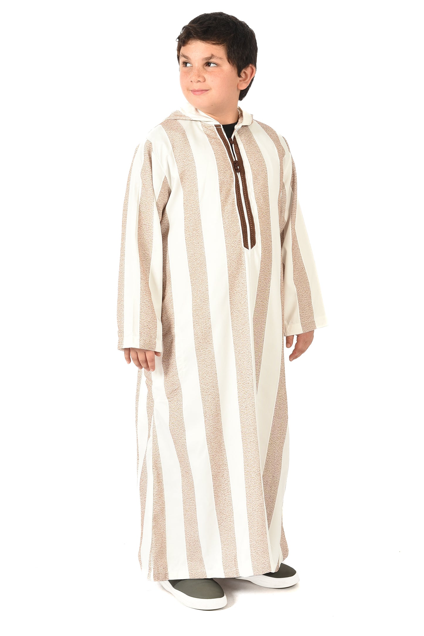 Focha Kids Hooded Thobe - Brown Striped