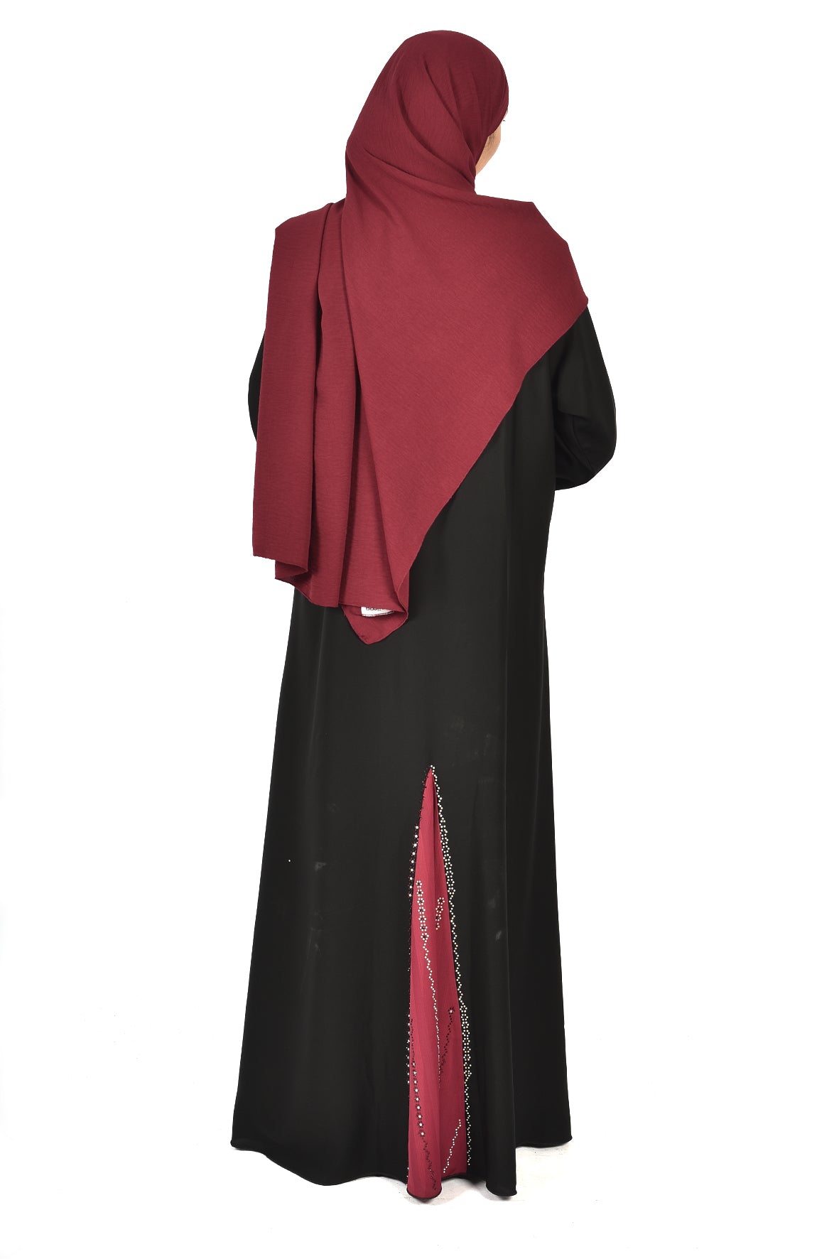 Black Abaya with Burgundy Accents and Elegant Embroidery – Sophisticated Modern Look (ladies abaya)