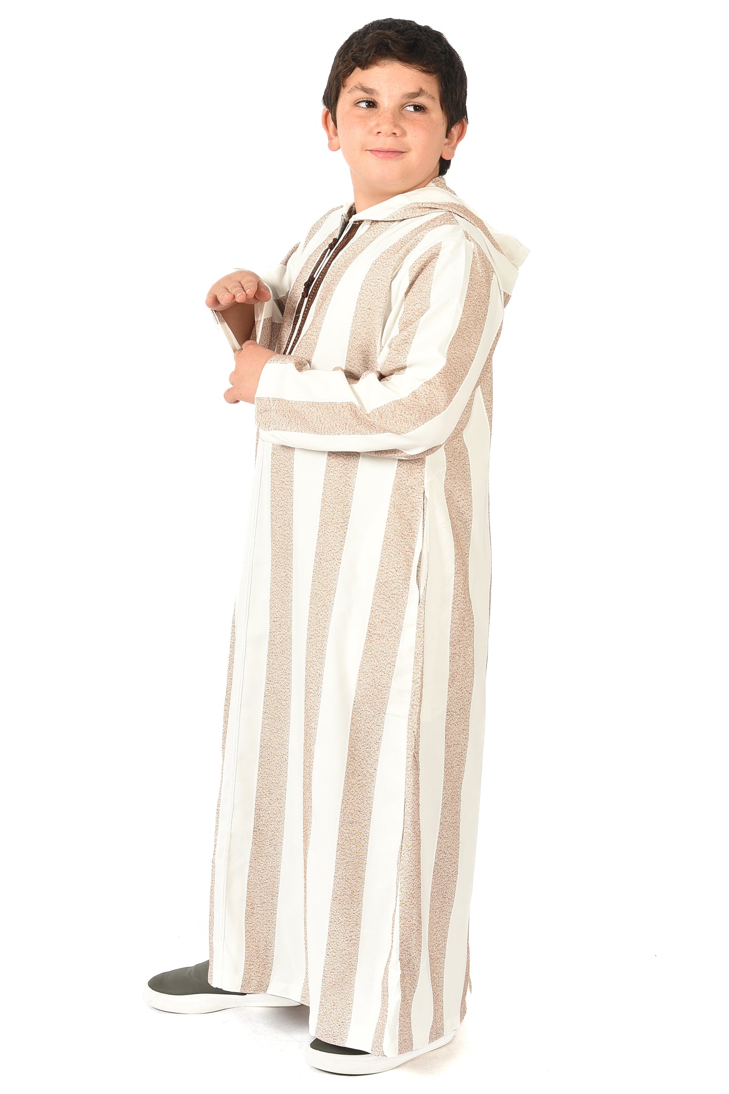 Focha Kids Hooded Thobe - Brown Striped