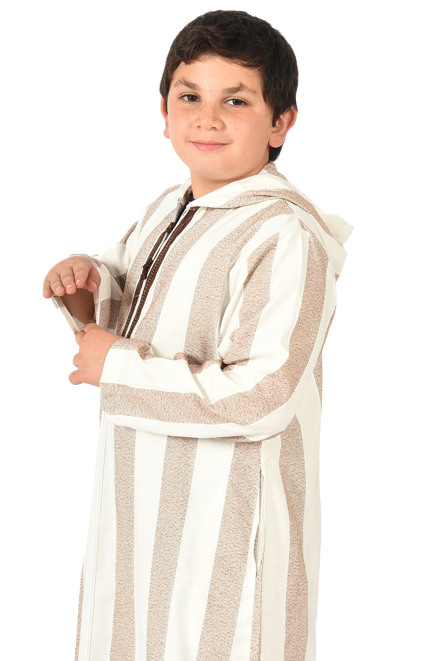 Focha Kids Hooded Thobe - Brown Striped