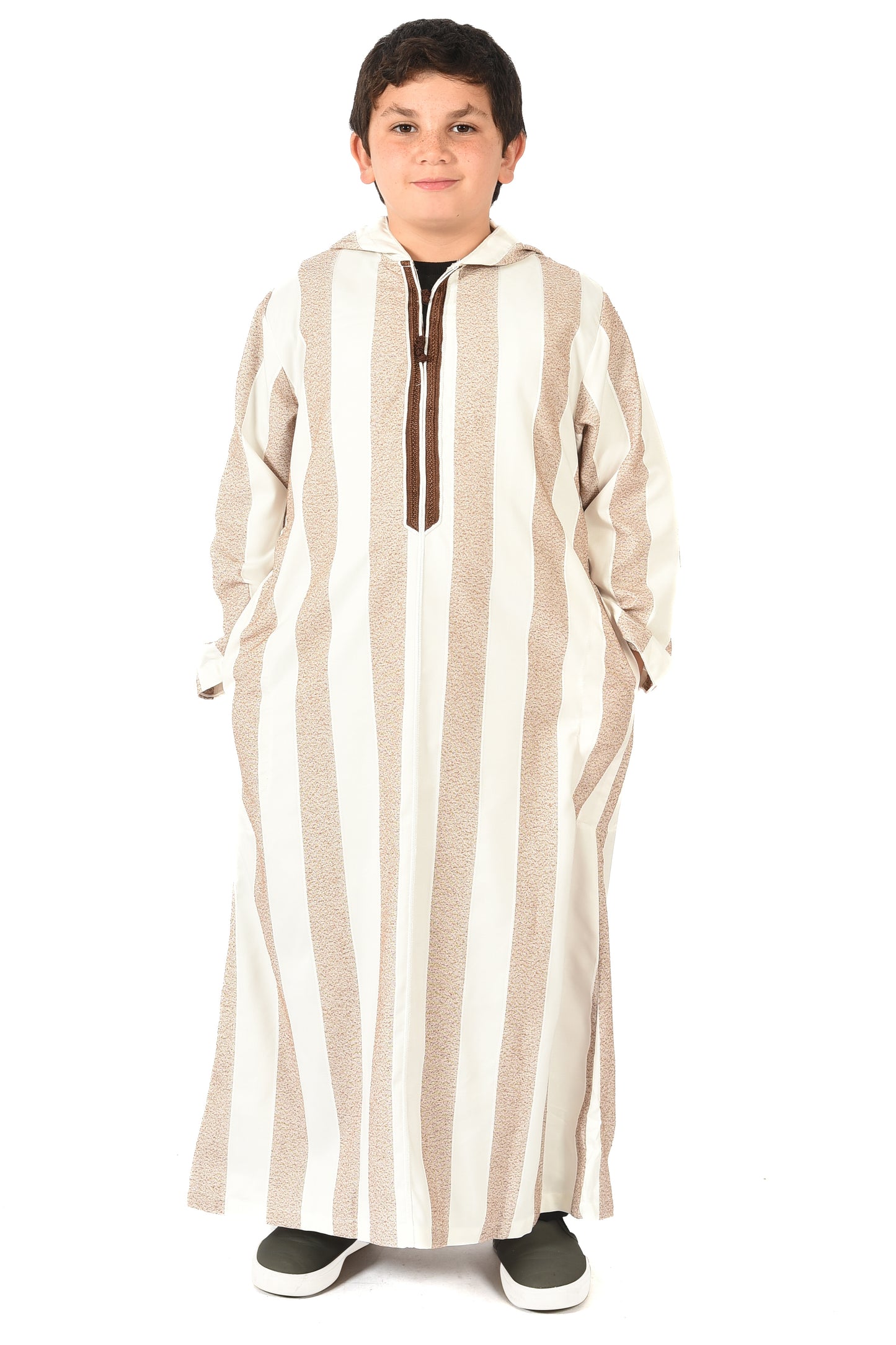 Focha Kids Hooded Thobe - Brown Striped