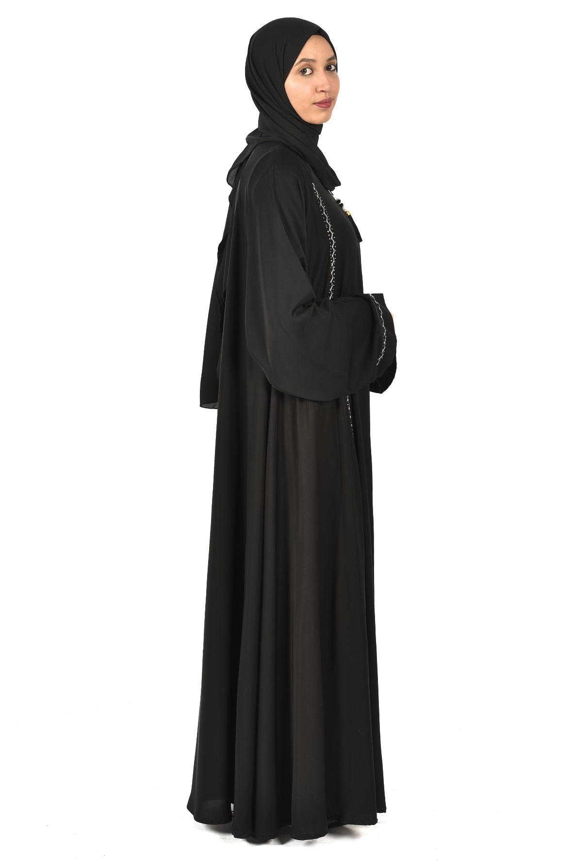 Black Abaya with Front Zipper and Subtle White Embroidery – Elegant & Modern Design (ladies abaya )