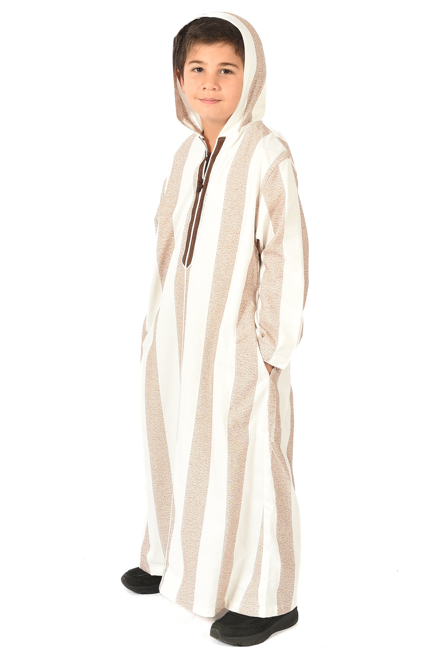 Focha Kids Hooded Thobe - Brown Striped