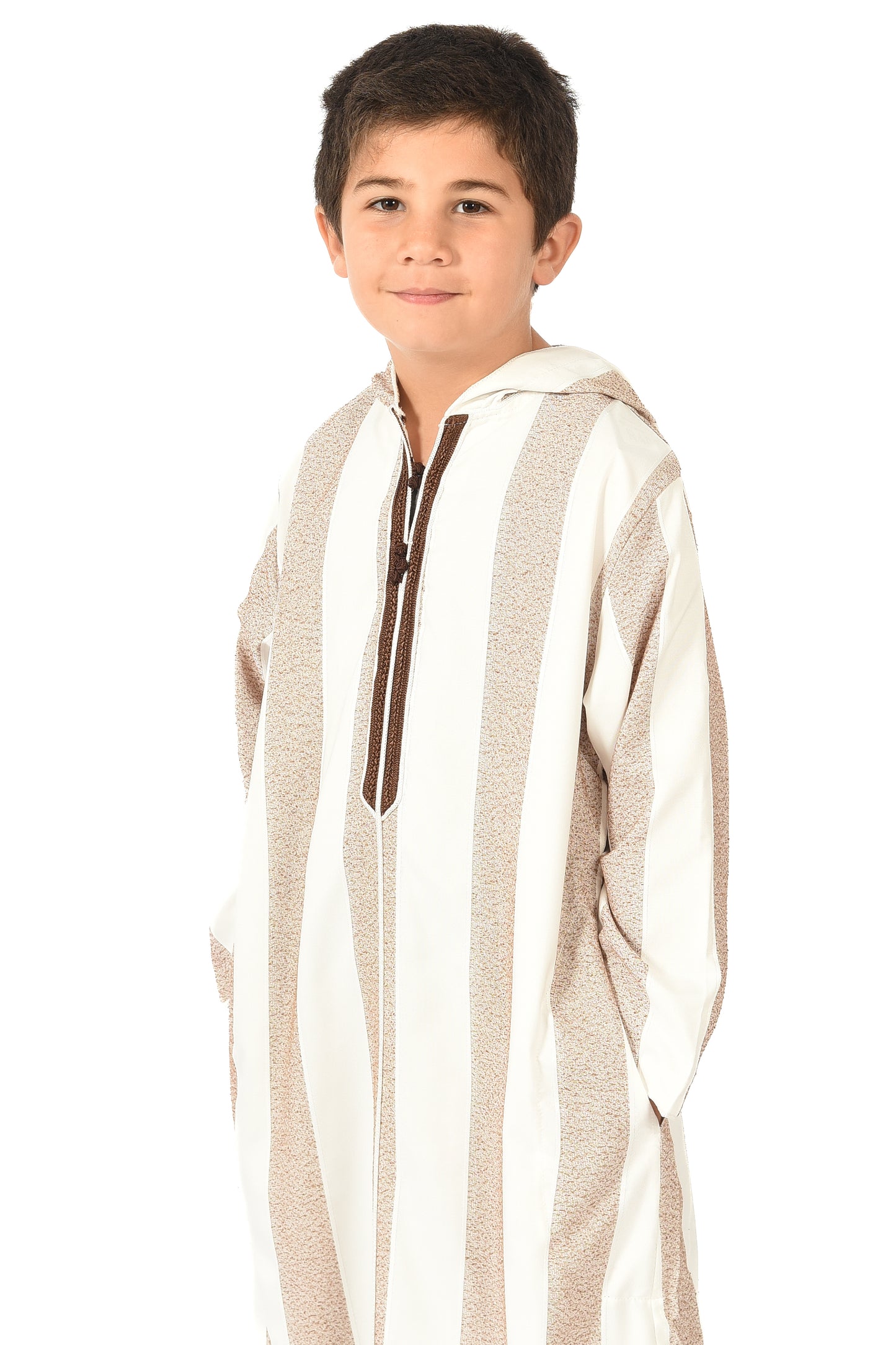 Focha Kids Hooded Thobe - Brown Striped