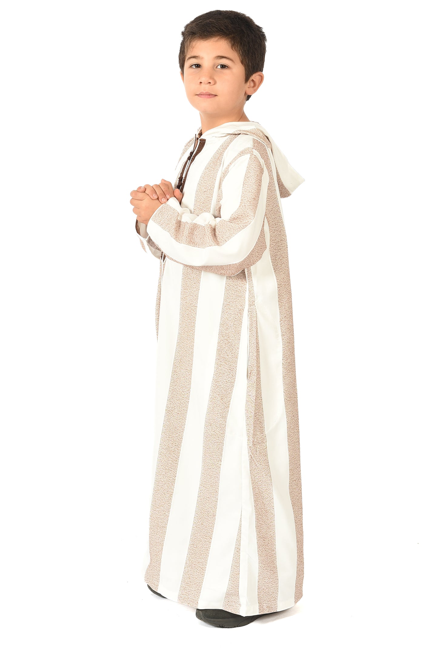 Focha Kids Hooded Thobe - Brown Striped
