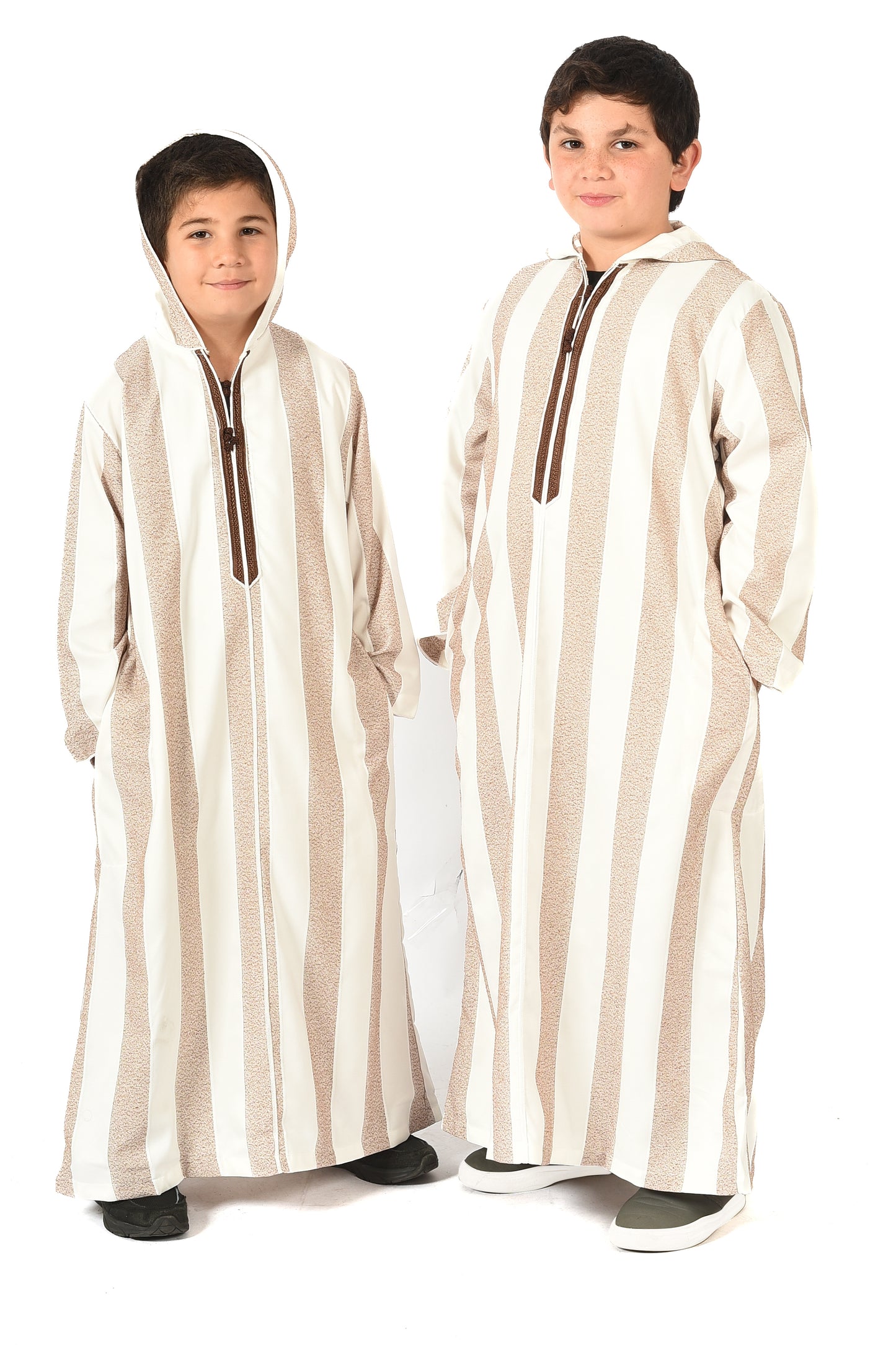 Focha Kids Hooded Thobe - Brown Striped