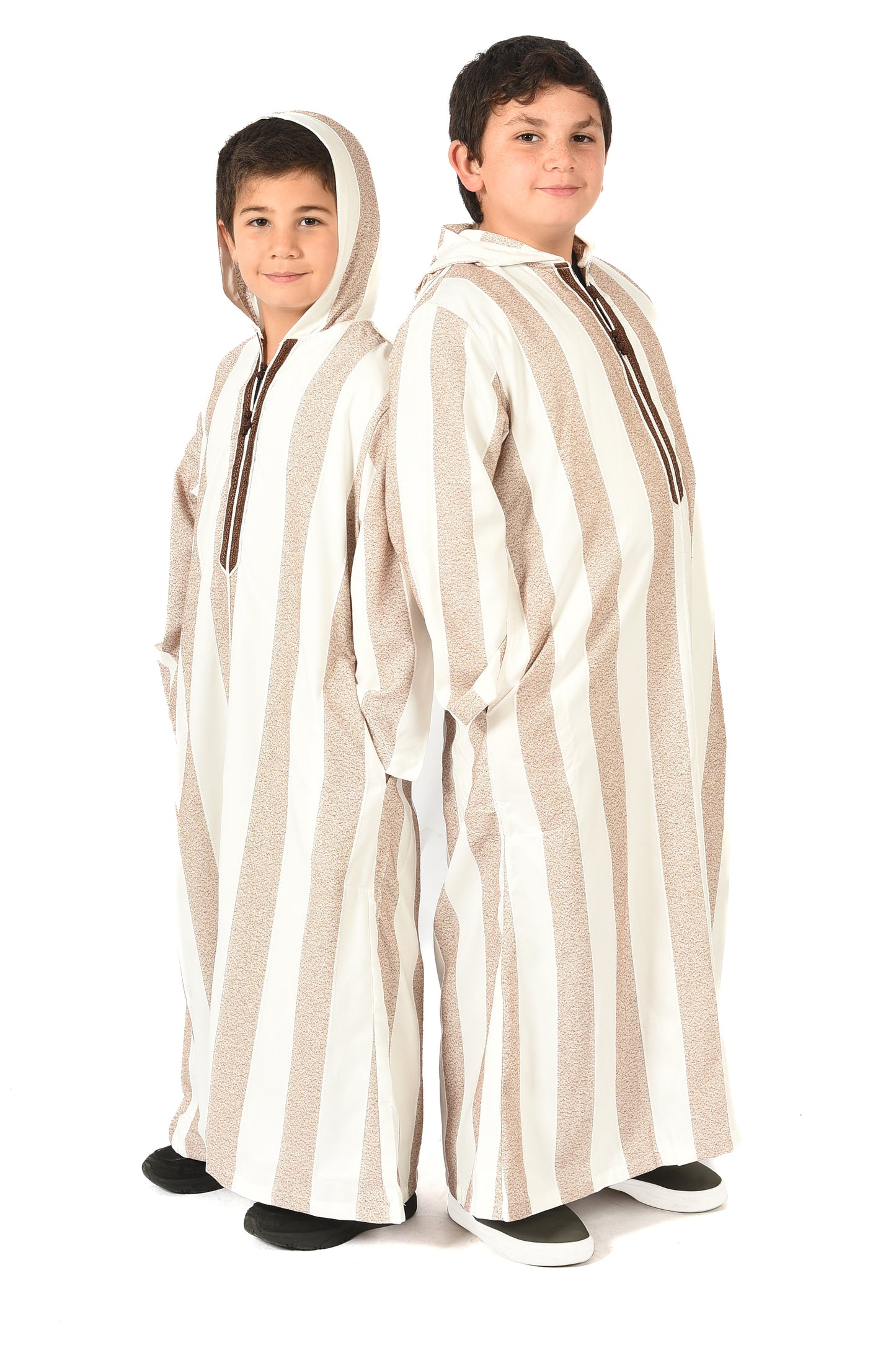 Focha Kids Hooded Thobe - Brown Striped