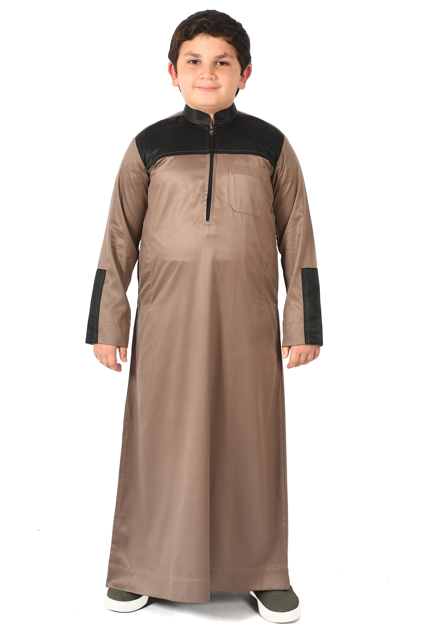 Markim kids sport thobe - brown with black stripe