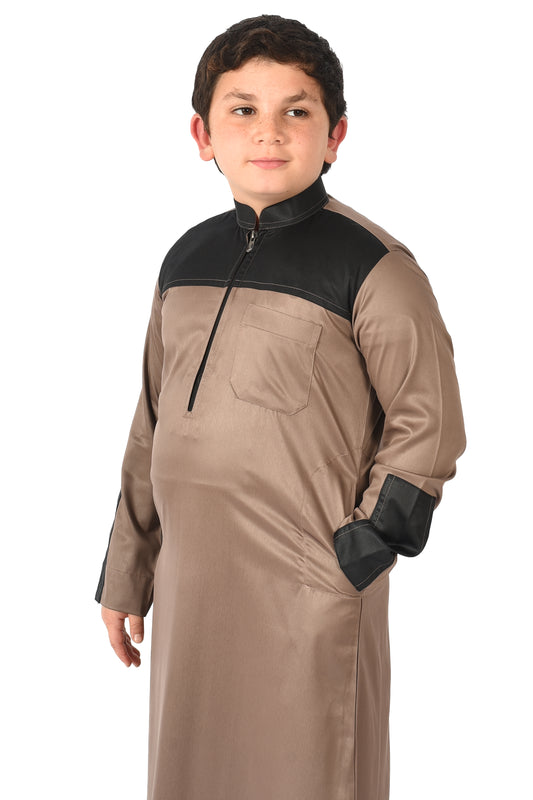 Markim kids sport thobe - brown with black stripe
