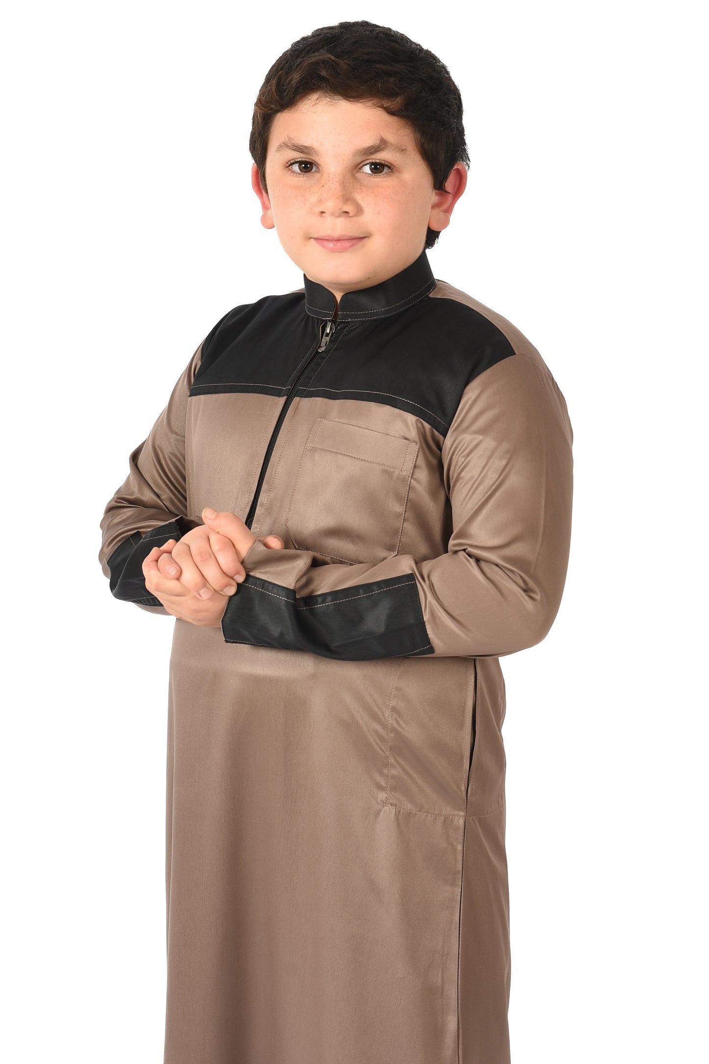 Markim kids sport thobe - brown with black stripe