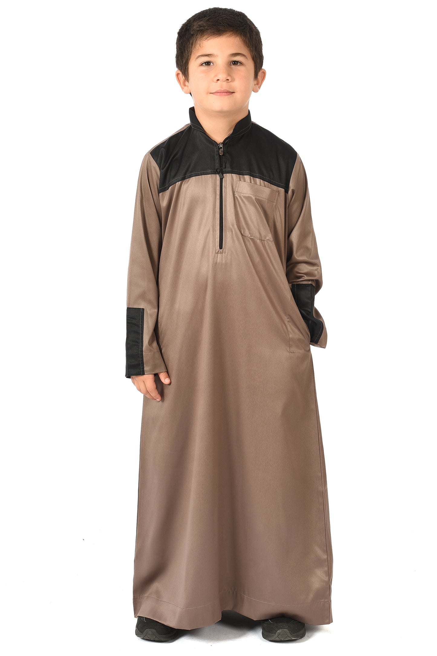 Markim kids sport thobe - brown with black stripe