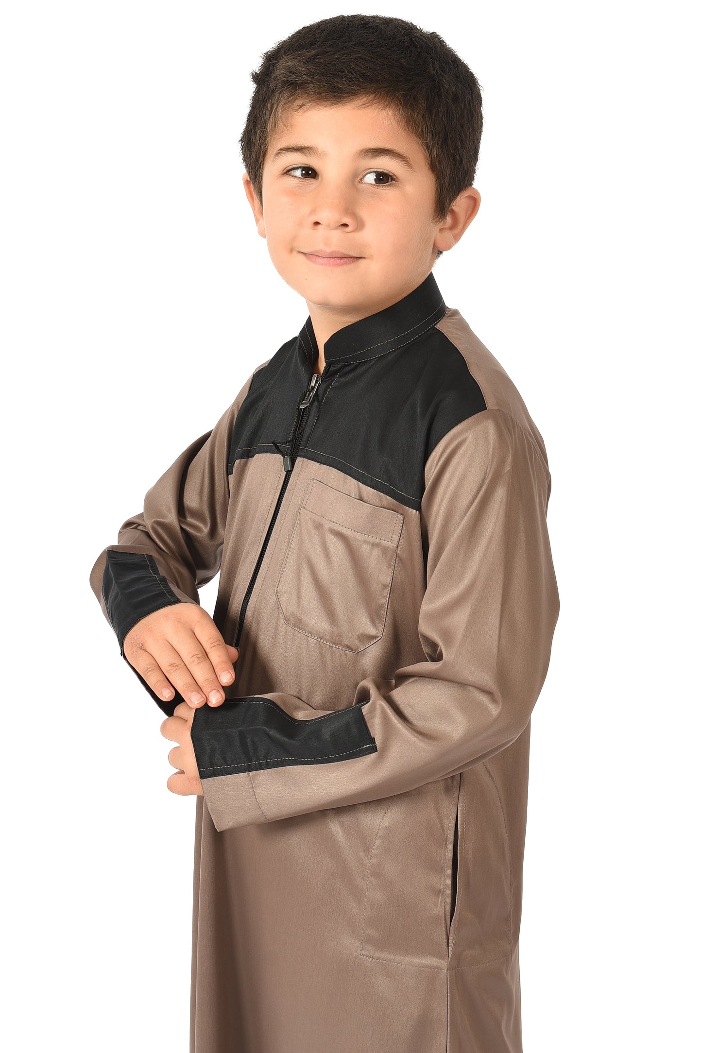 Markim kids sport thobe - brown with black stripe