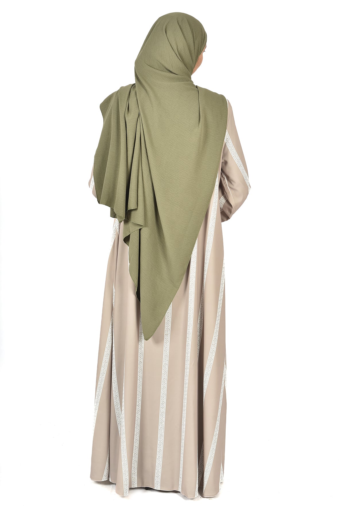 Beige Abaya with White Geometric Stripes – Modern Elegance with Eastern Touch (ladies abaya )