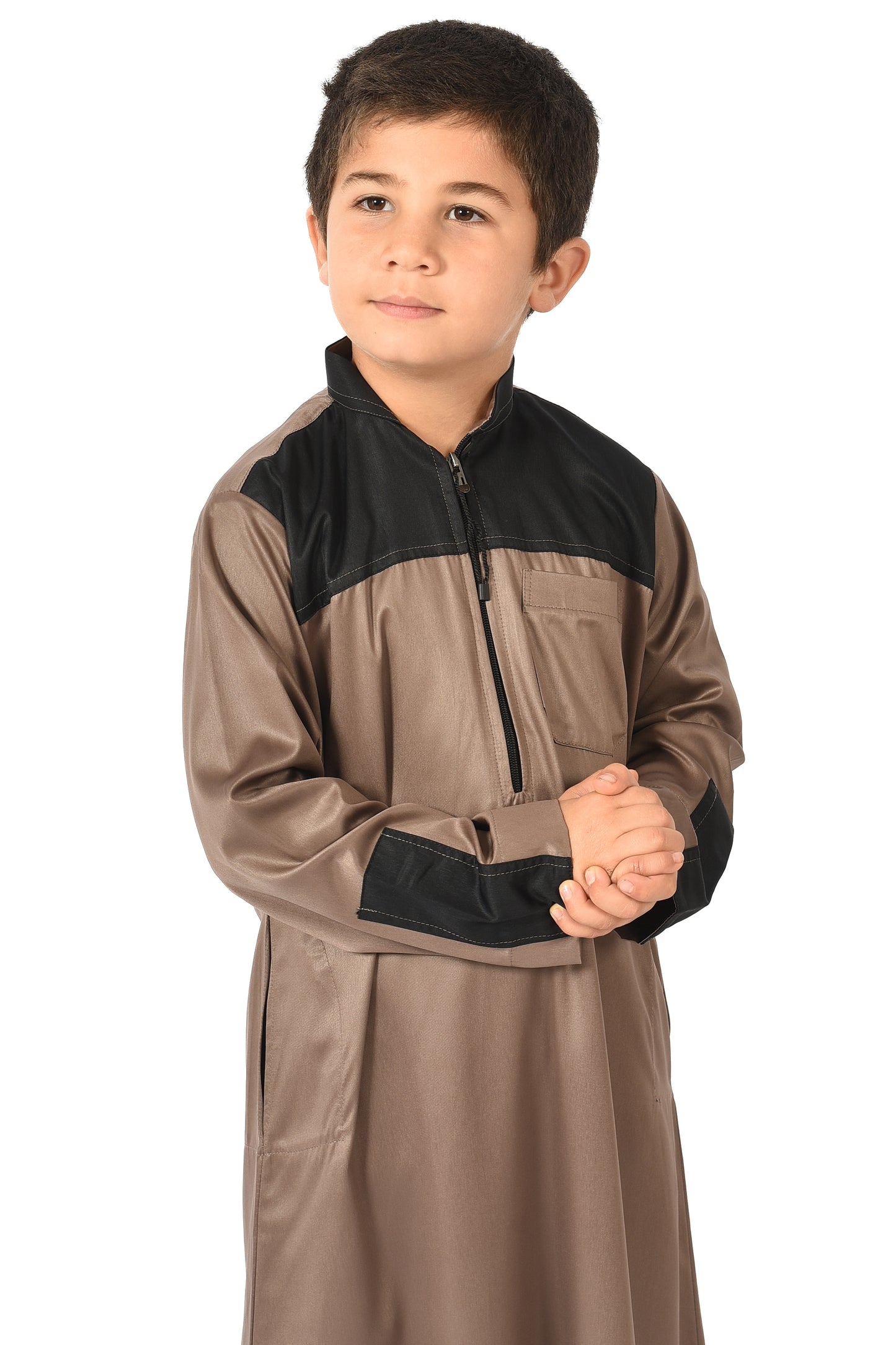Markim kids sport thobe - brown with black stripe