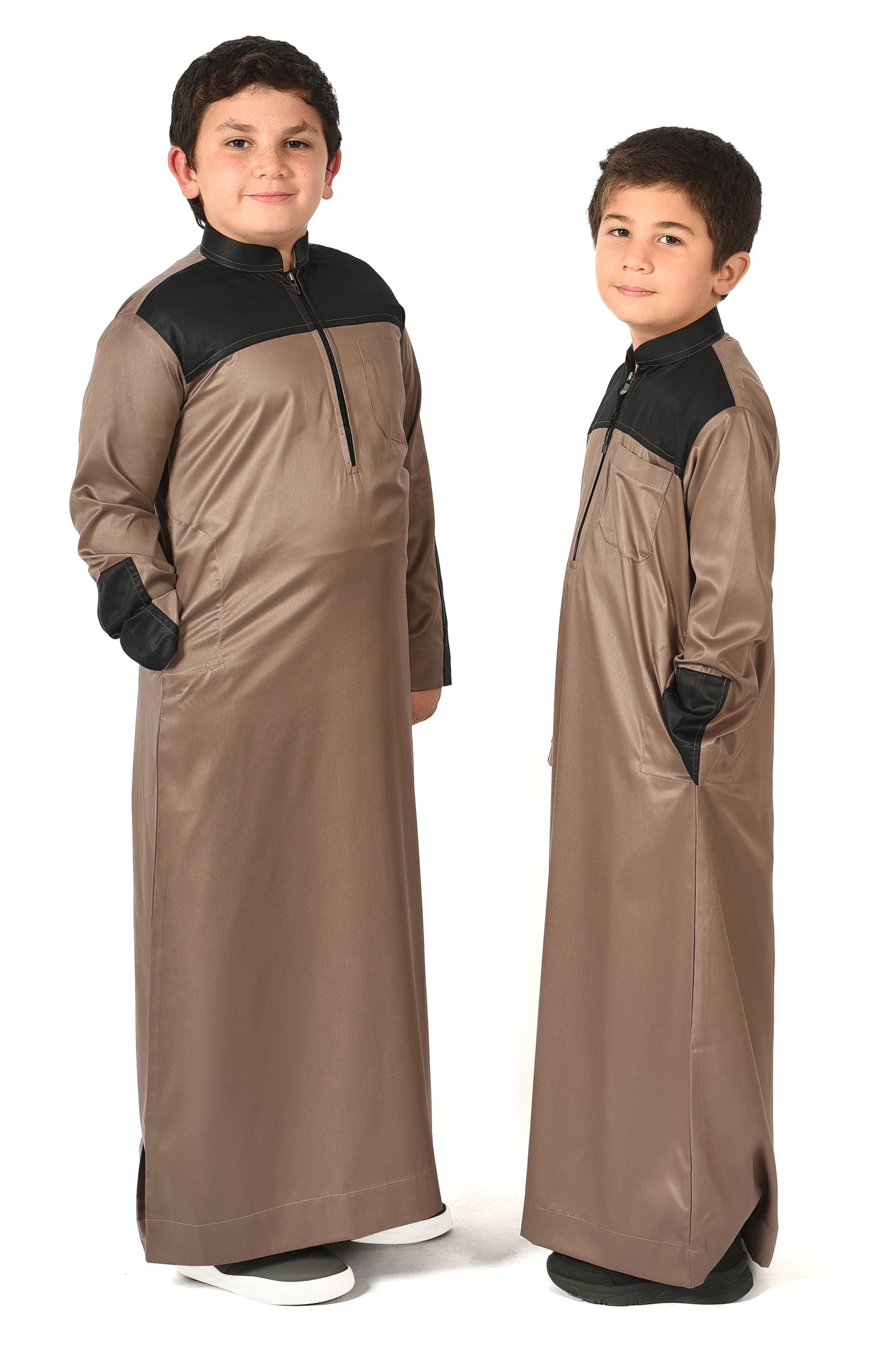 Markim kids sport thobe - brown with black stripe