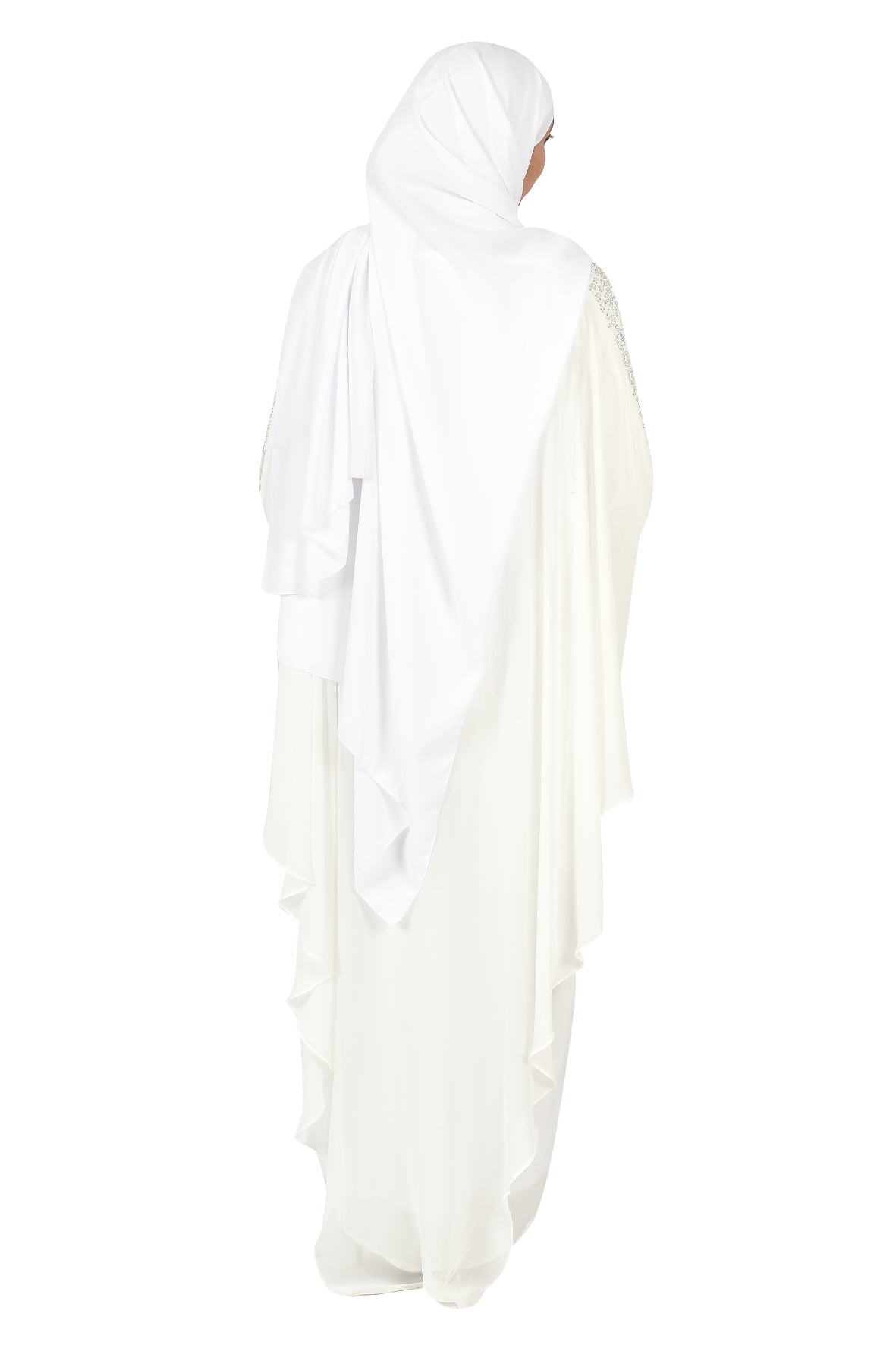 Luxury White Abaya with Silver Embroidery and Layered Design ( ladies abaya )