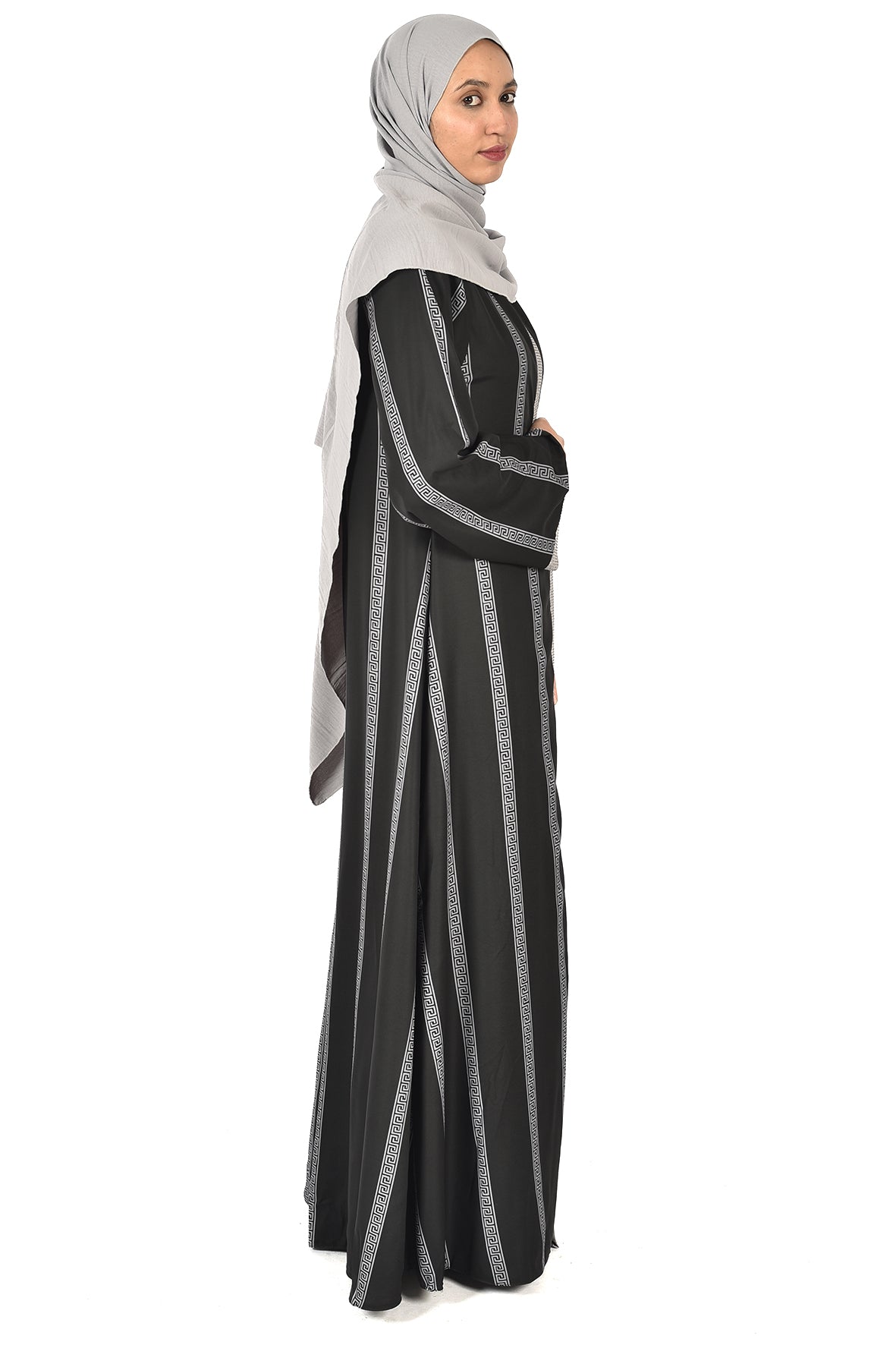 Striped Black & Grey Abaya with Embroidered Details ( ladies abaya )