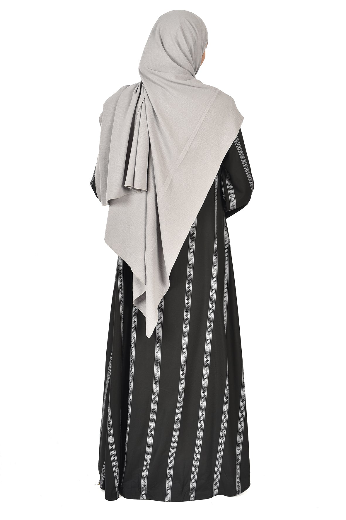Striped Black & Grey Abaya with Embroidered Details ( ladies abaya )