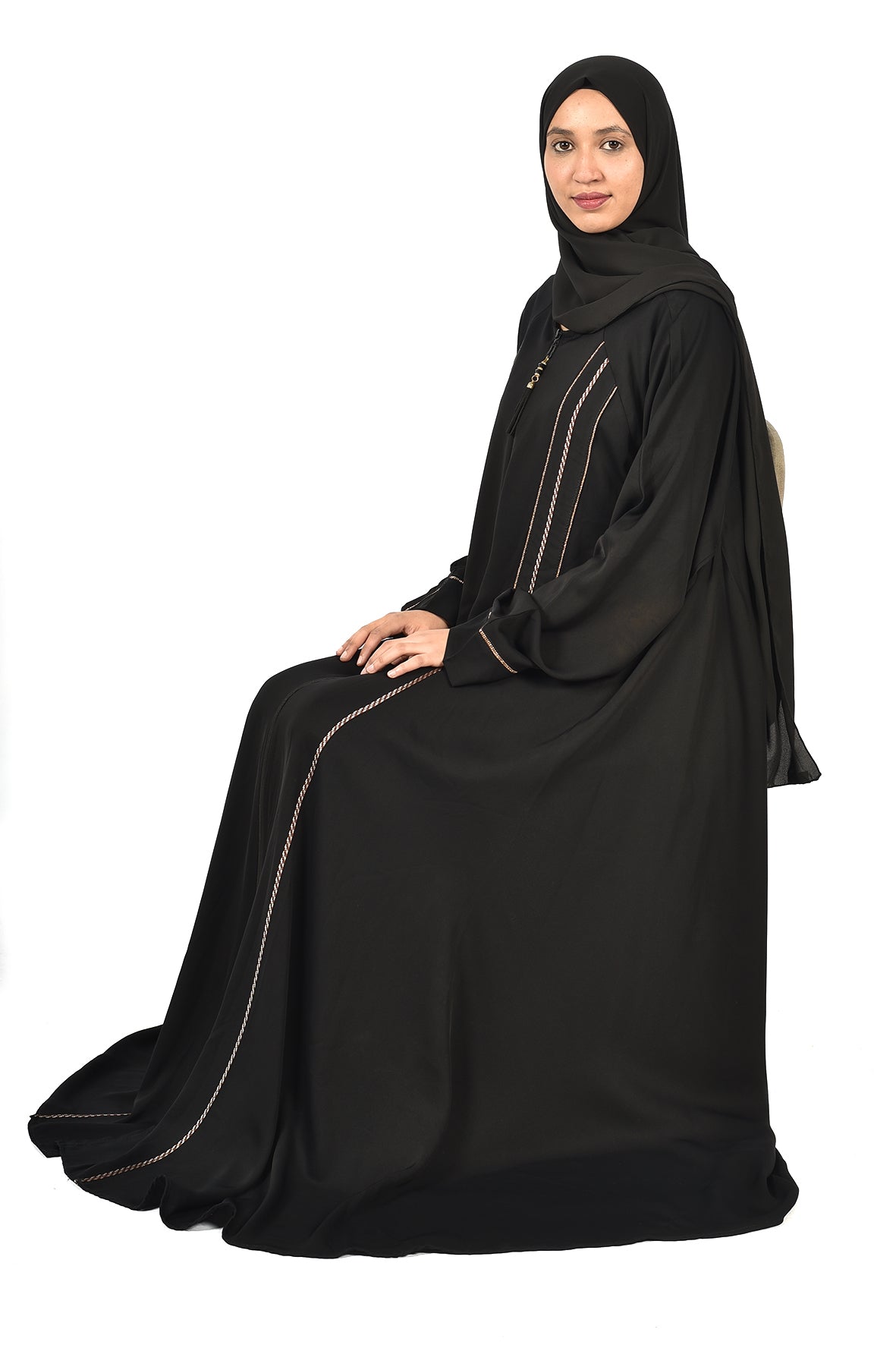 Elegant Black Abaya with Gold Embroidery ( ladies abaya )