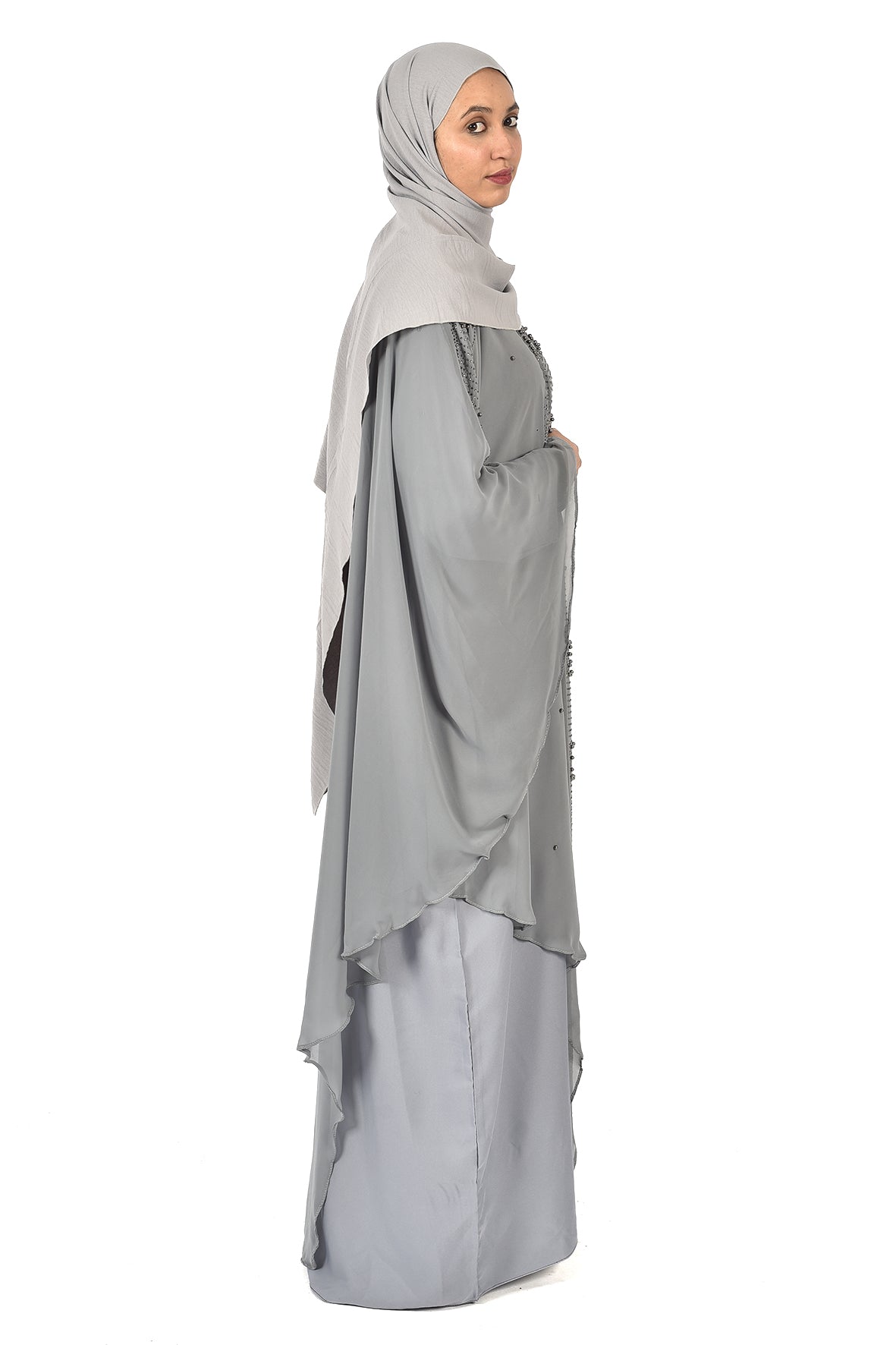 Elegant Grey Embroidered Abaya – Premium Flowing Design (ladies abaya )