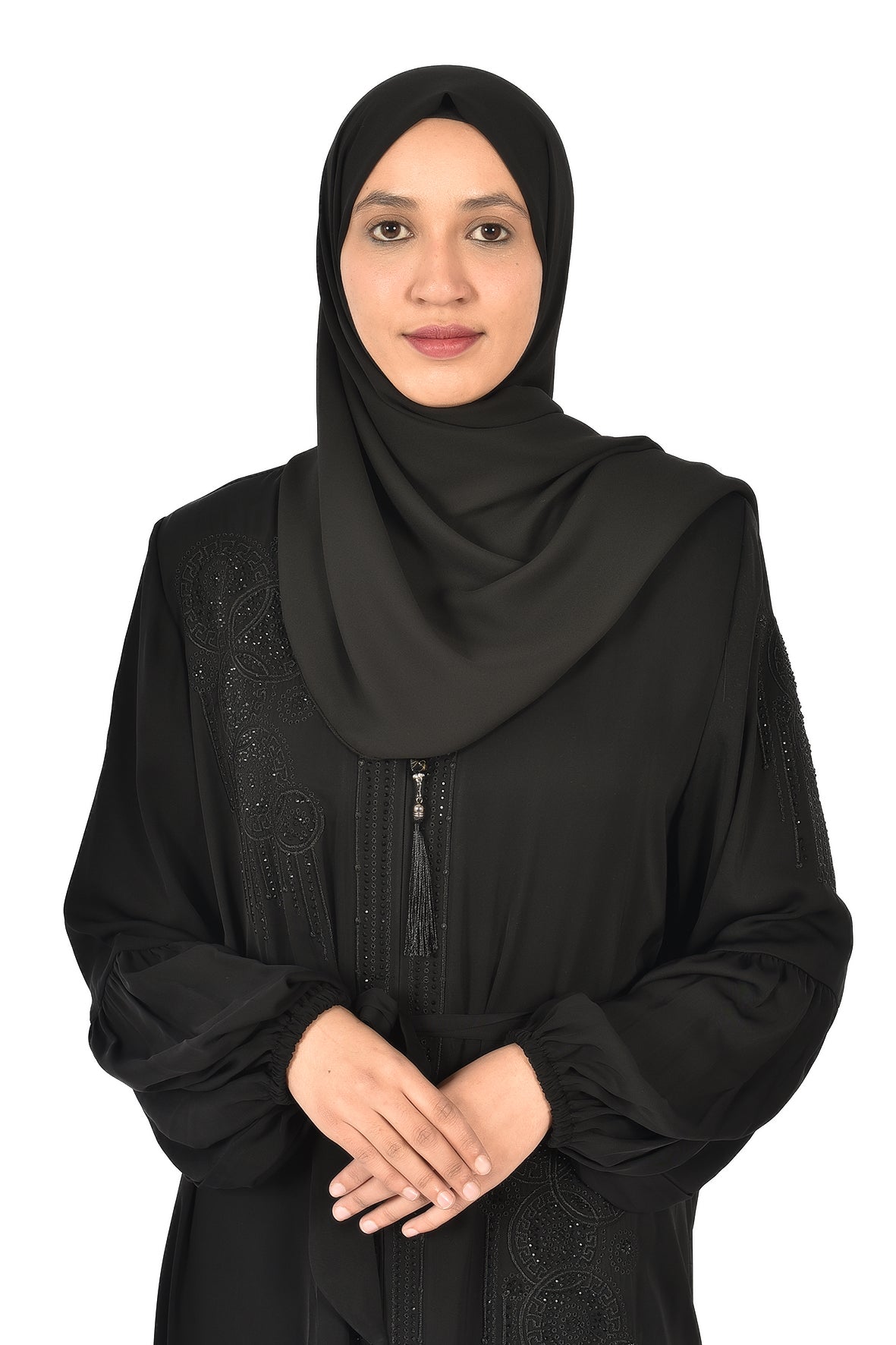 Black Abaya with Elegant Shoulder Embroidery – Refined & Feminine ( katalia )