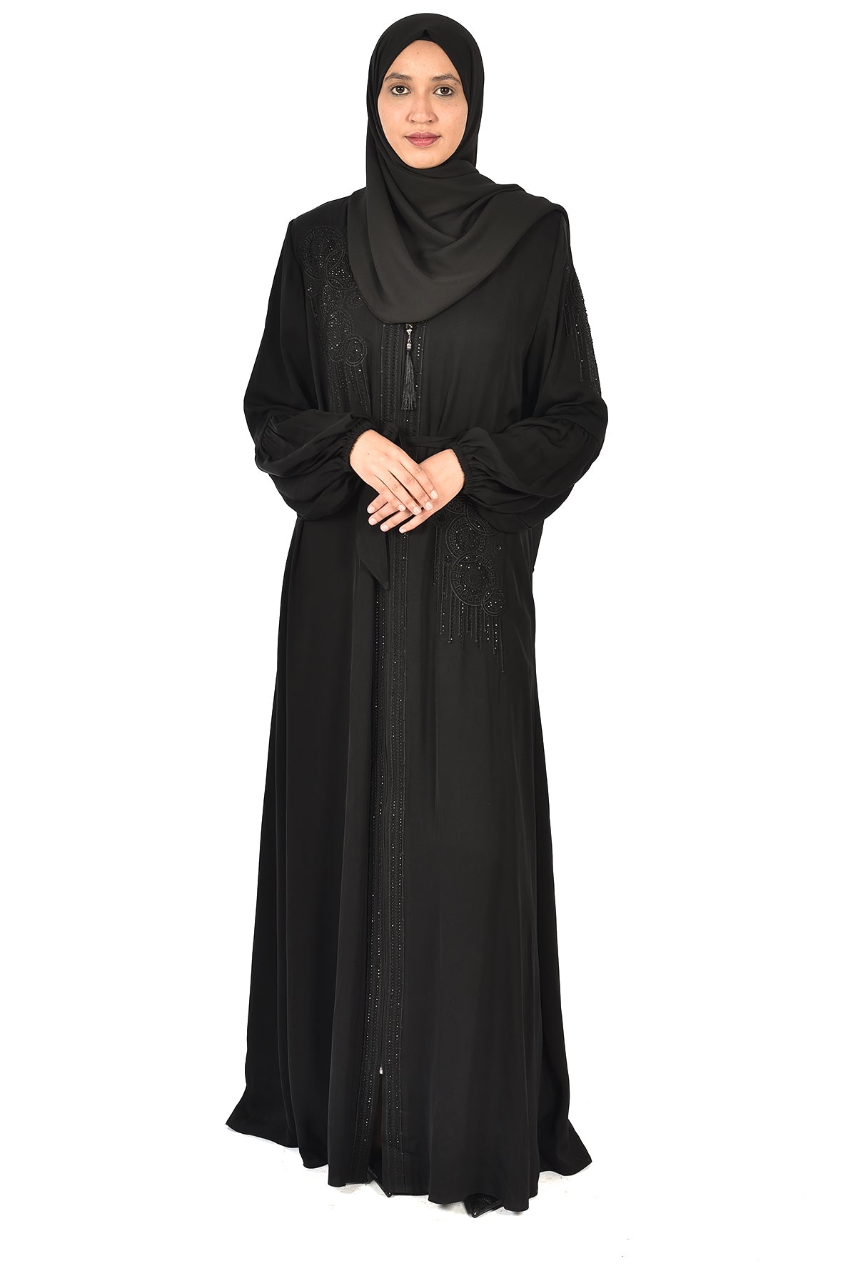 Black Abaya with Elegant Shoulder Embroidery – Refined & Feminine ( katalia )