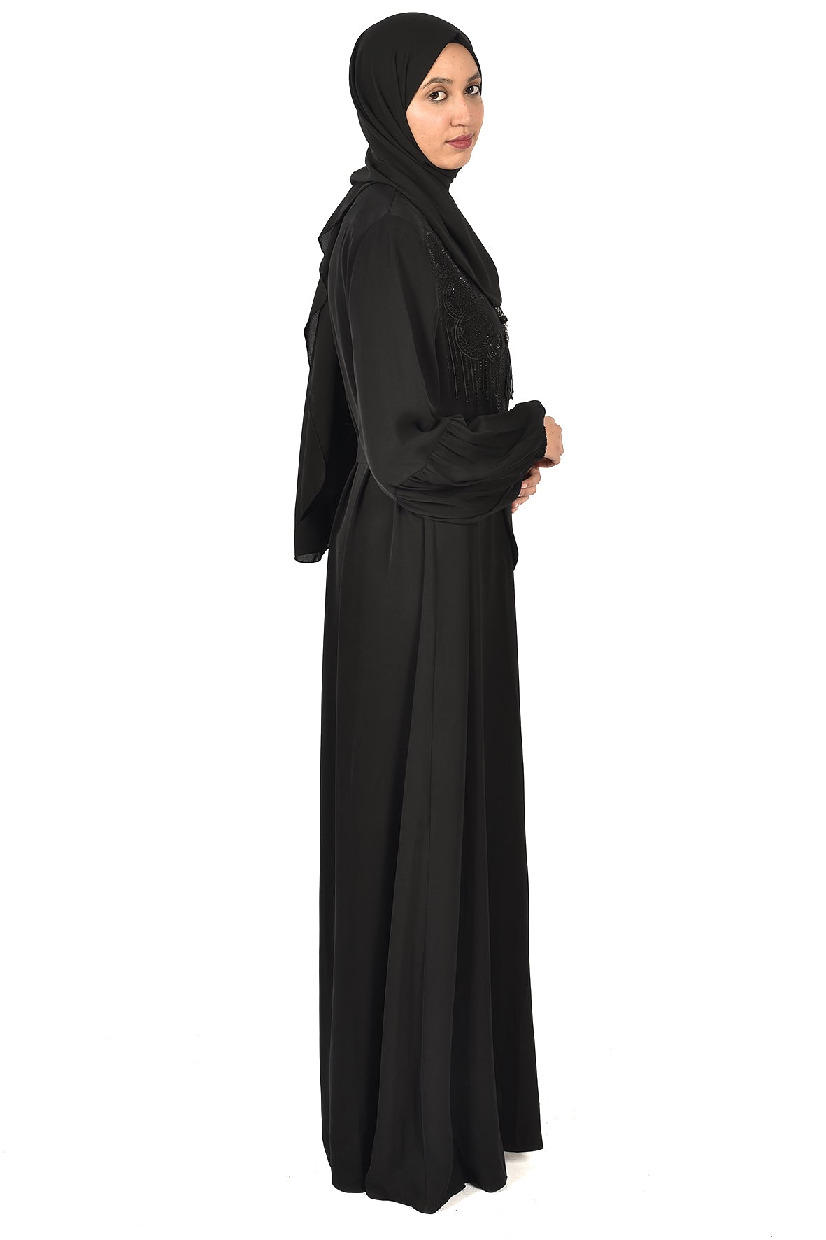 Black Abaya with Elegant Shoulder Embroidery – Refined & Feminine ( katalia )