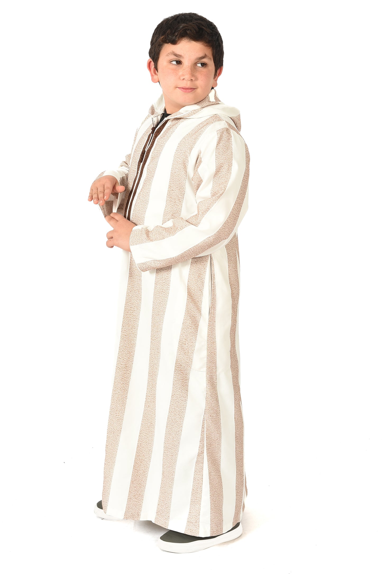 Focha Kids Hooded Thobe - Brown Striped