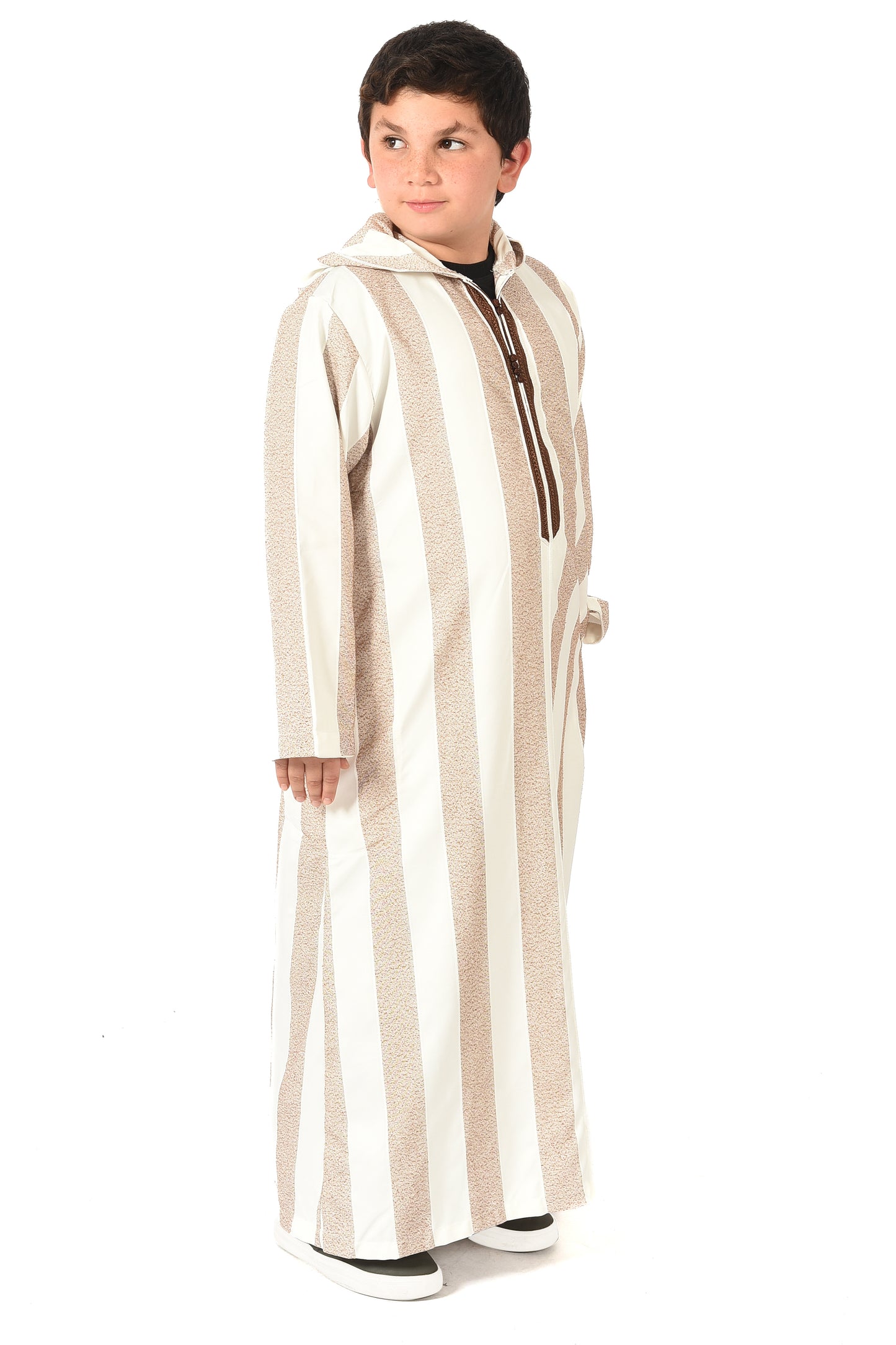 Focha Kids Hooded Thobe - Brown Striped