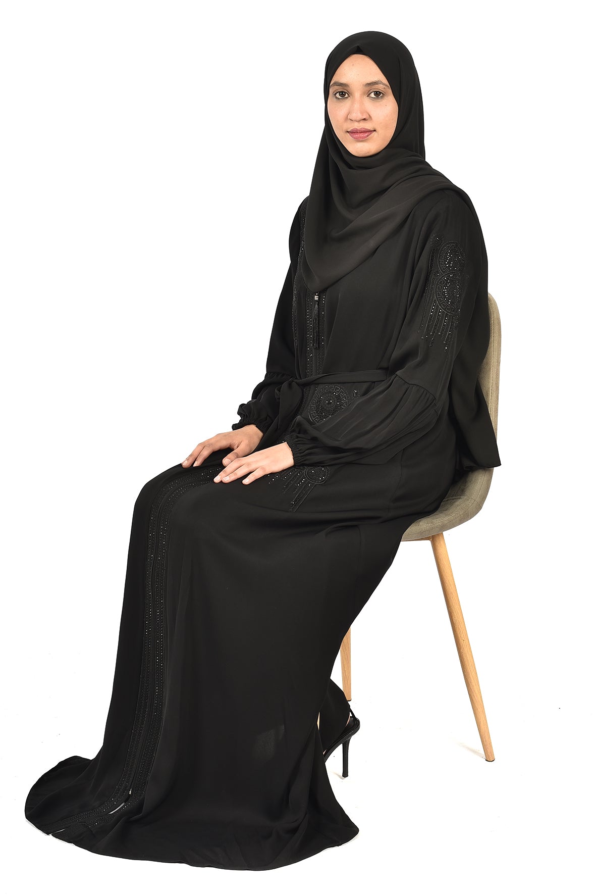 Black Abaya with Elegant Shoulder Embroidery – Refined & Feminine ( katalia )
