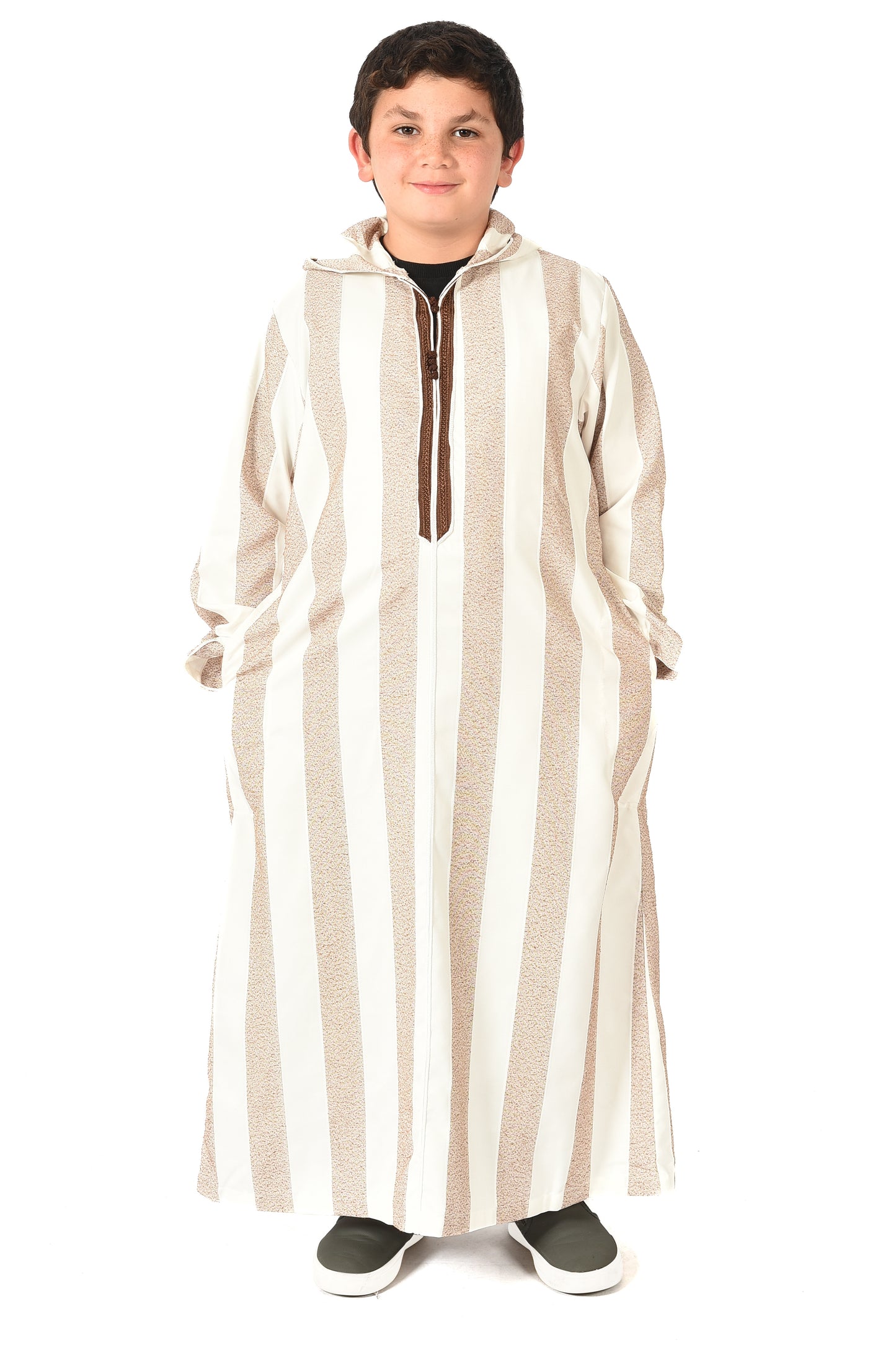 Focha Kids Hooded Thobe - Brown Striped
