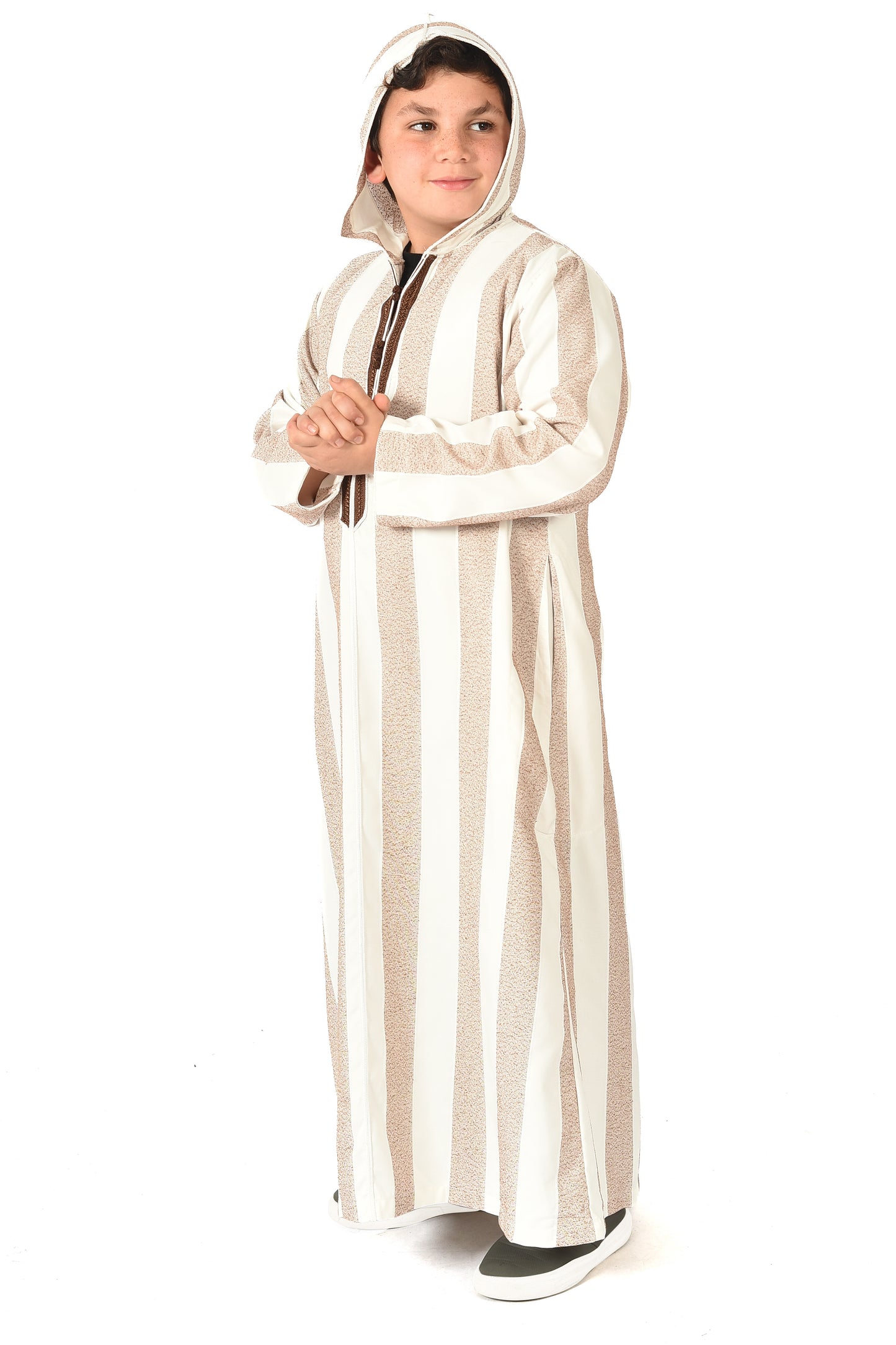 Focha Kids Hooded Thobe - Brown Striped