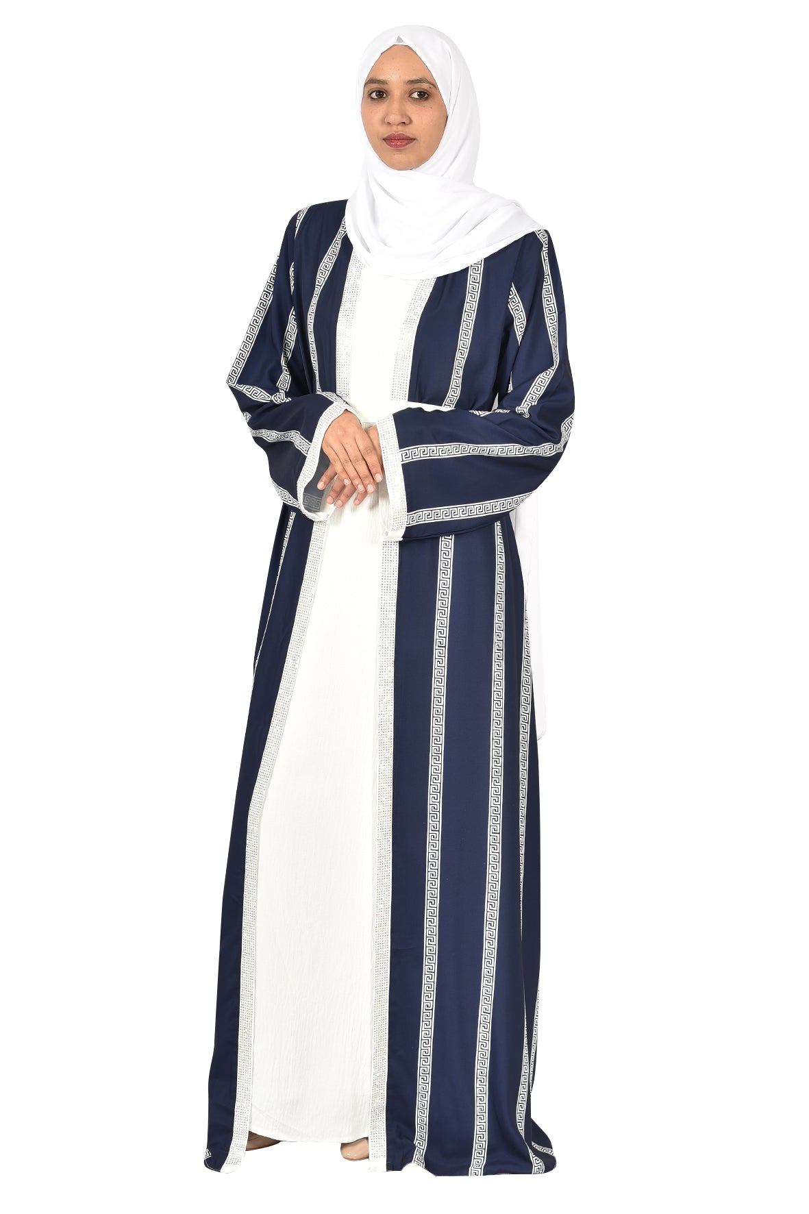 Navy Blue Abaya with Classic White Striped Design _katalia