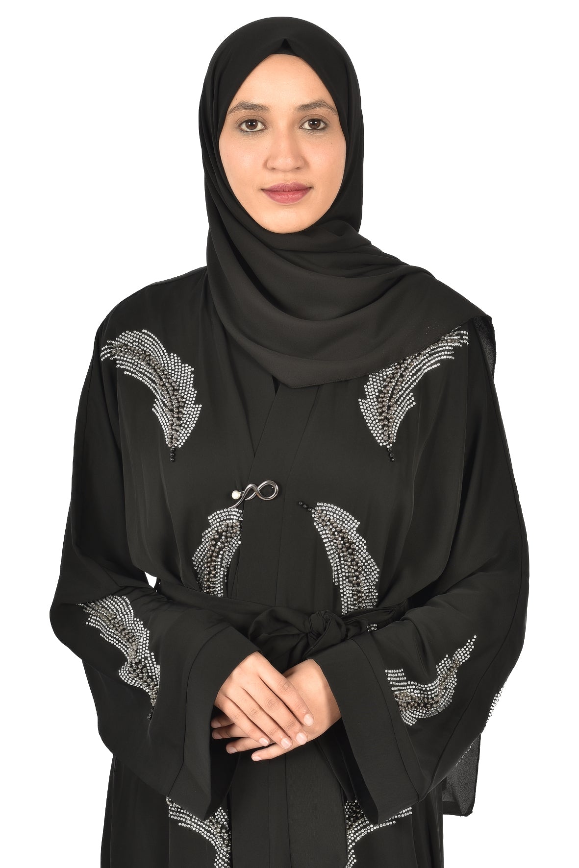 Black Abaya with Shiny Feather Embroidery – Elegant Touch for Special Occasions ( katalia )