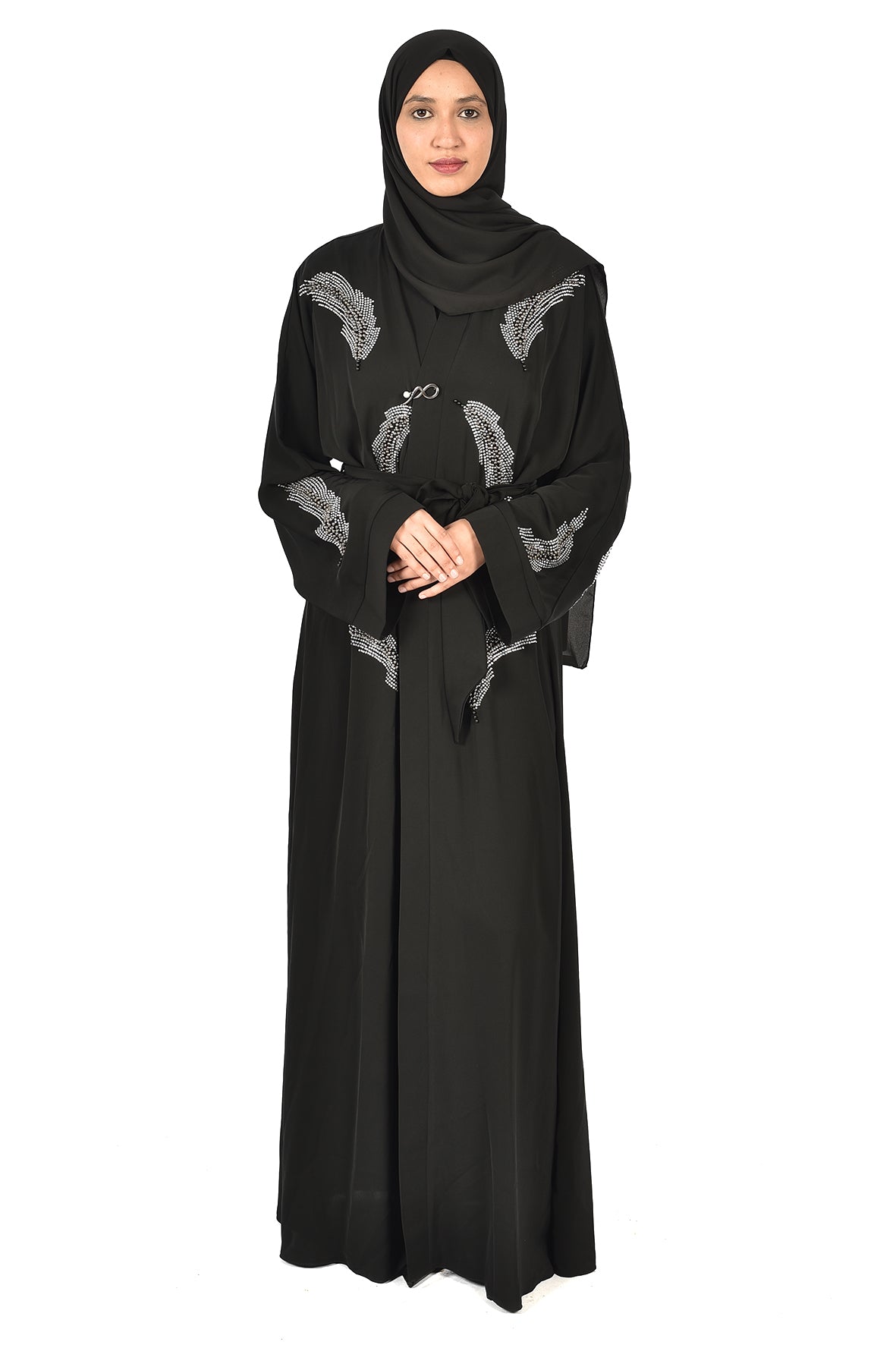 Black Abaya with Shiny Feather Embroidery – Elegant Touch for Special Occasions ( katalia )