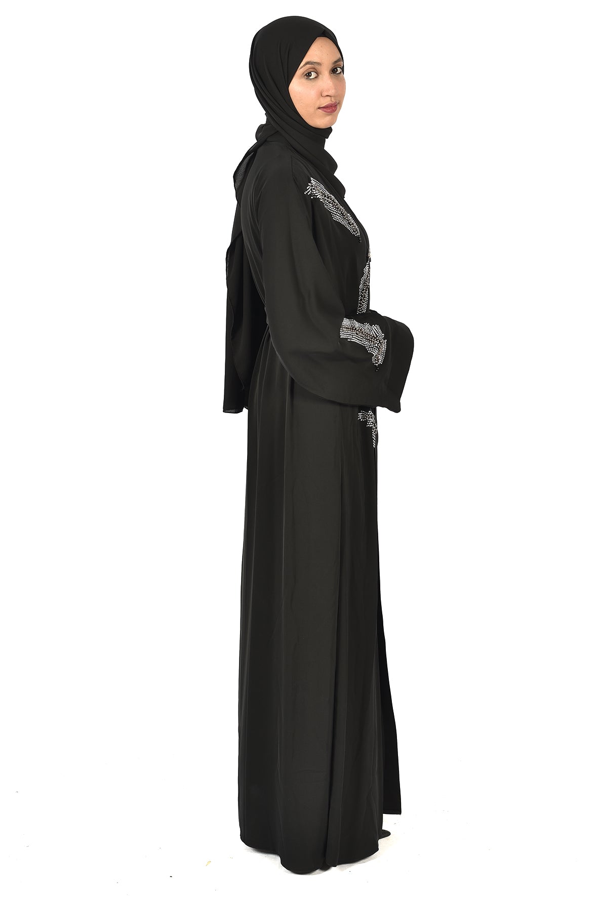 Black Abaya with Shiny Feather Embroidery – Elegant Touch for Special Occasions ( katalia )