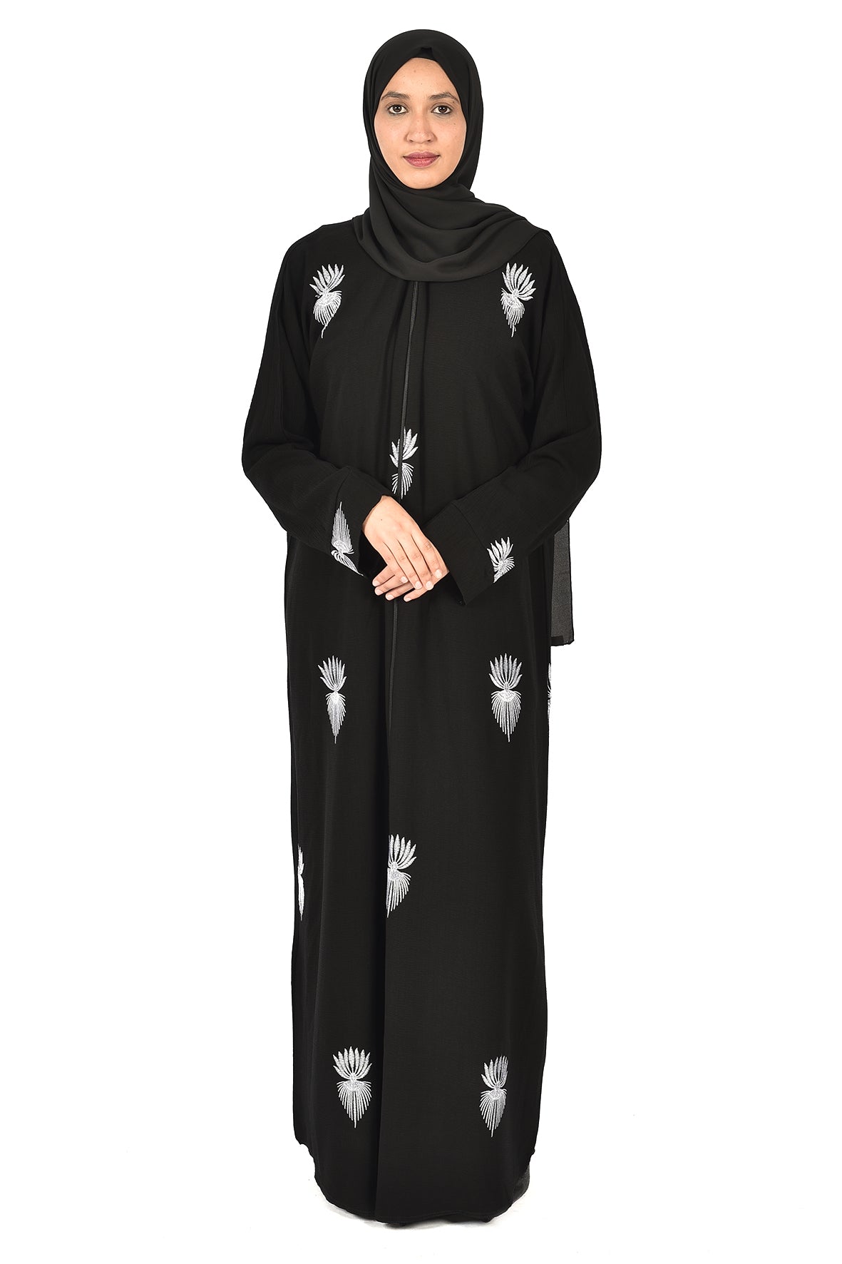 Black Abaya with Delicate White Embroidery – Effortless Elegance for Everyday Wear ( ladies abaya )
