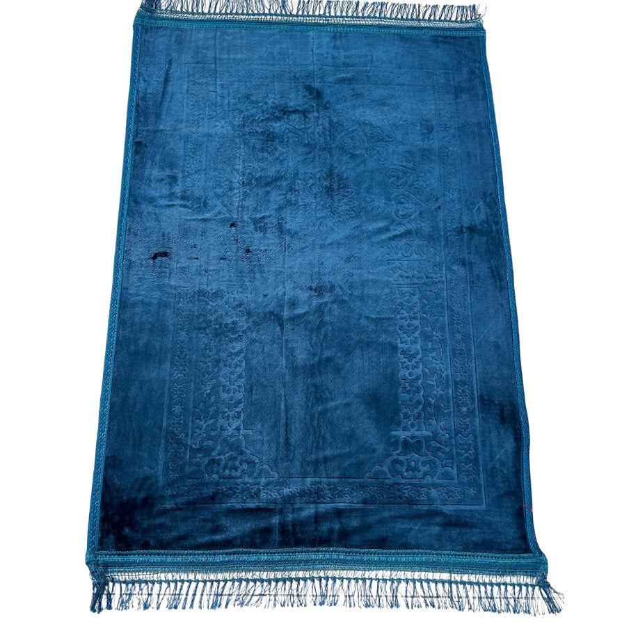 Soft & Silvery Musallah Islamic Prayer Mat for Muslim - Blue