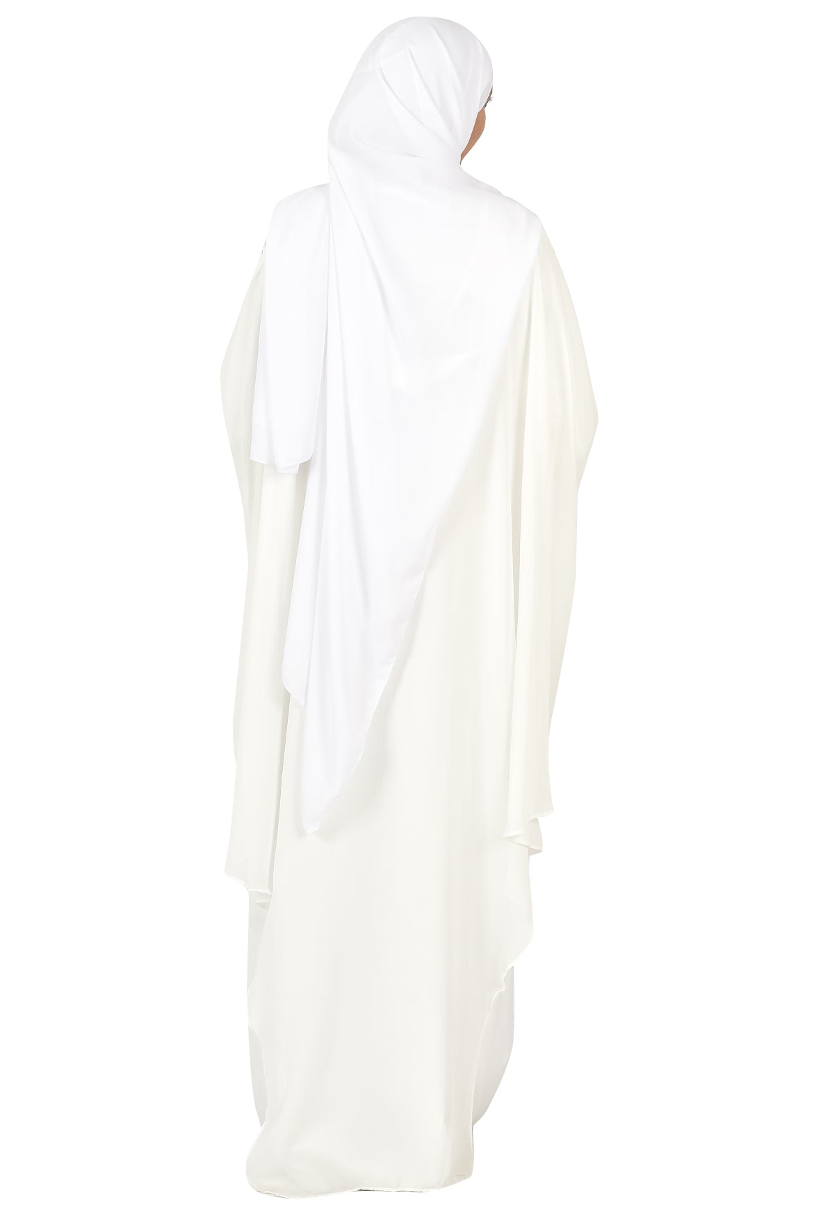 Luxury White Abaya with Crystal Embroidery and Flowing Layers ( ladies abaya )