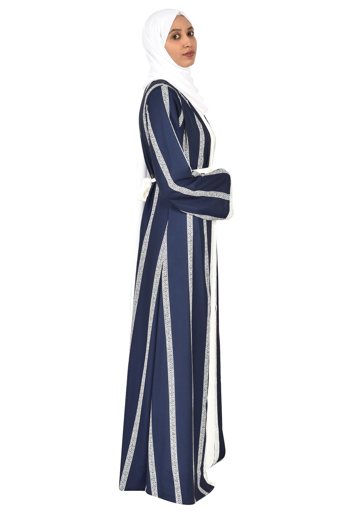 Navy Blue Abaya with Classic White Striped Design _katalia
