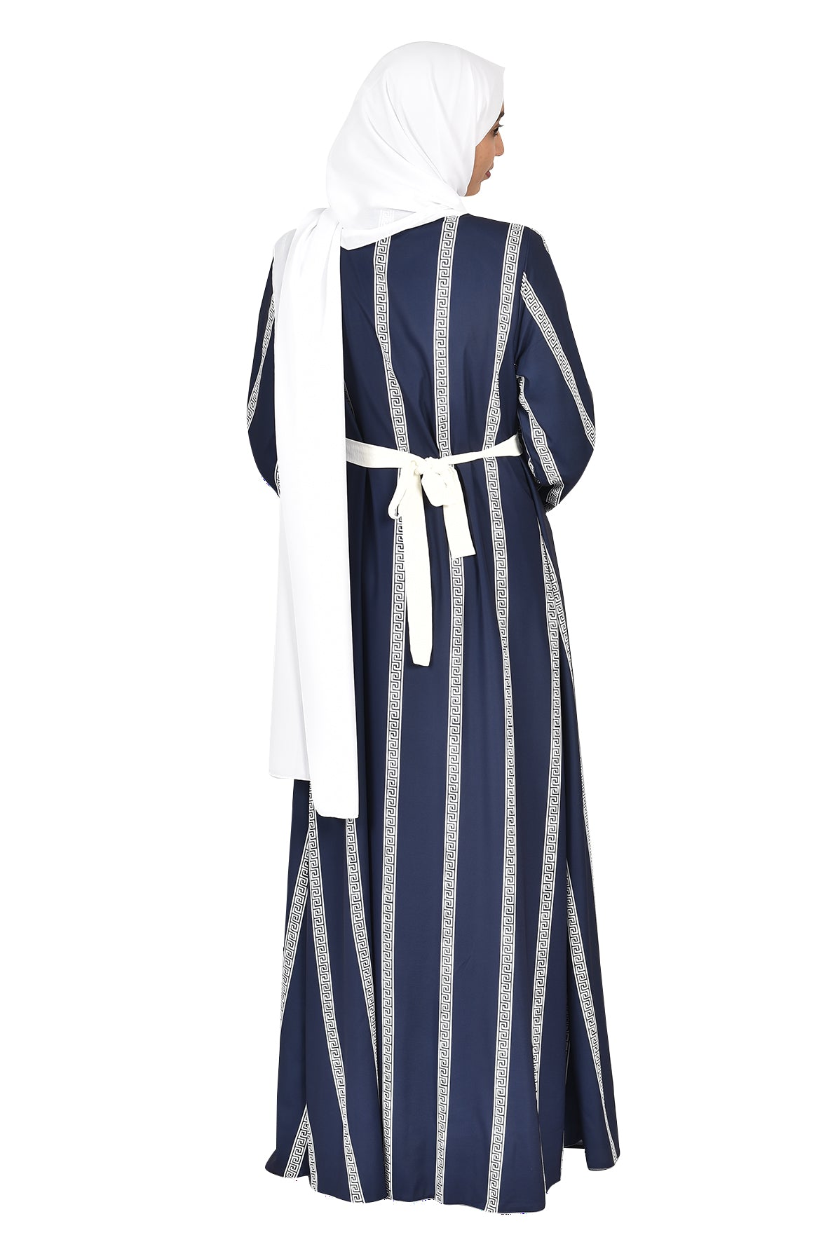 Navy Blue Abaya with Classic White Striped Design _katalia