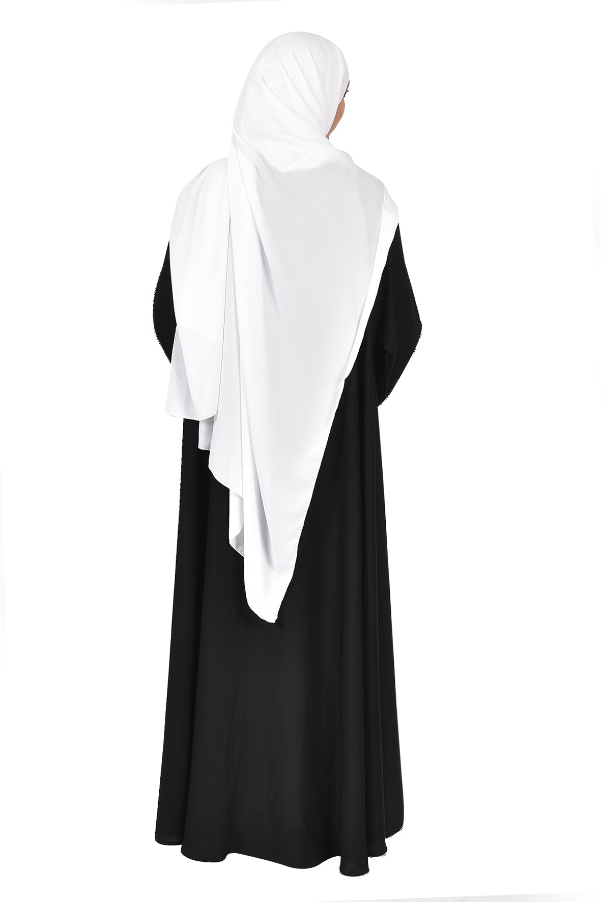 Classic Black Abaya with White Embroidered Details (ladies abaya )