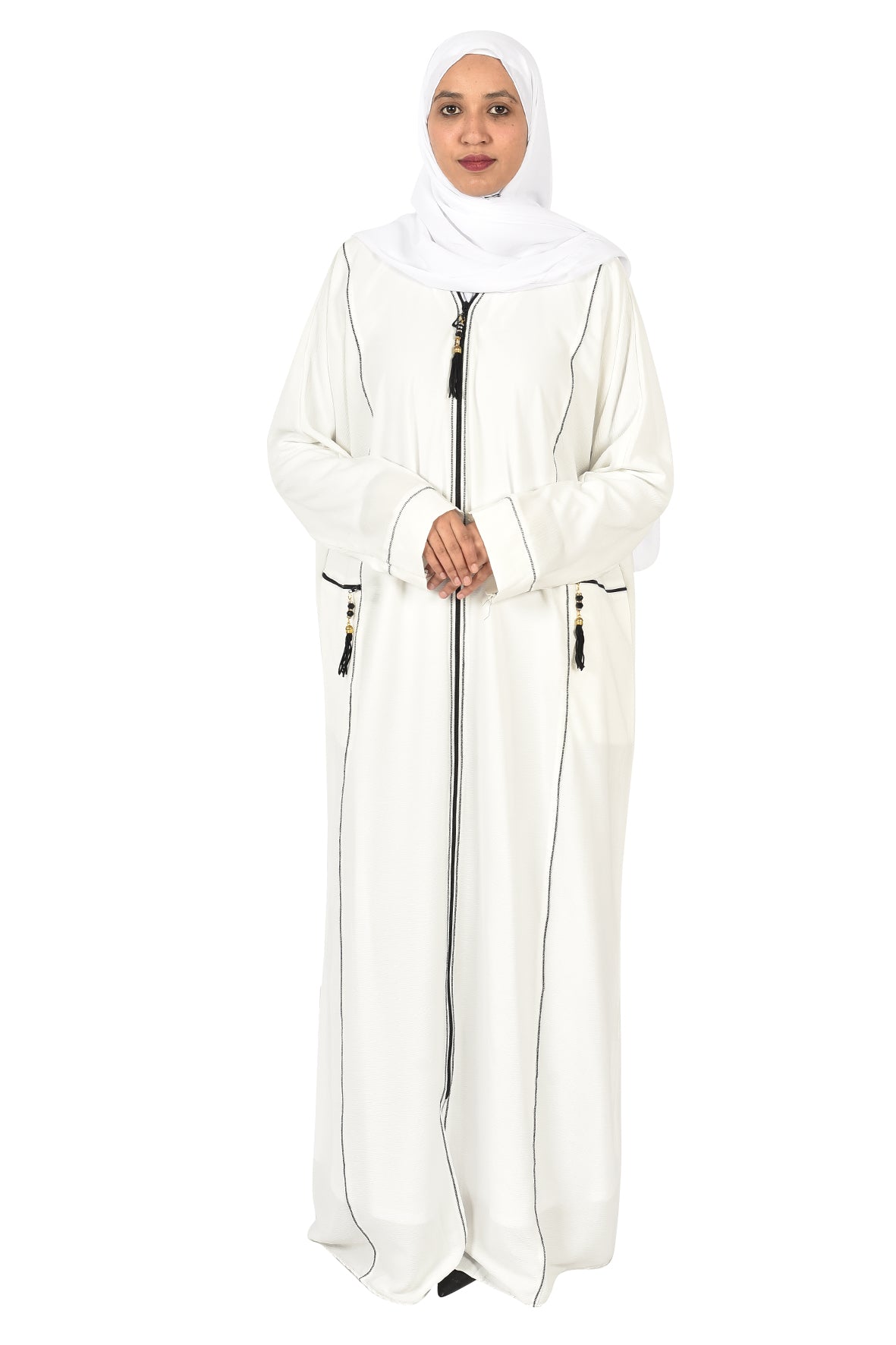 Elegant Women's Abaya with Front Zipper and Stylish Embroidery Details (ladies abaya )