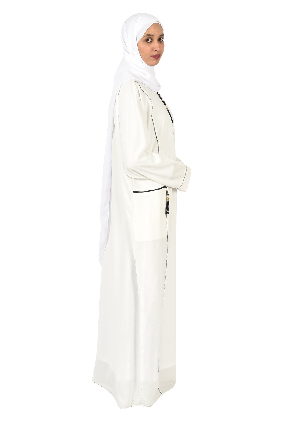 Elegant Women's Abaya with Front Zipper and Stylish Embroidery Details (ladies abaya )