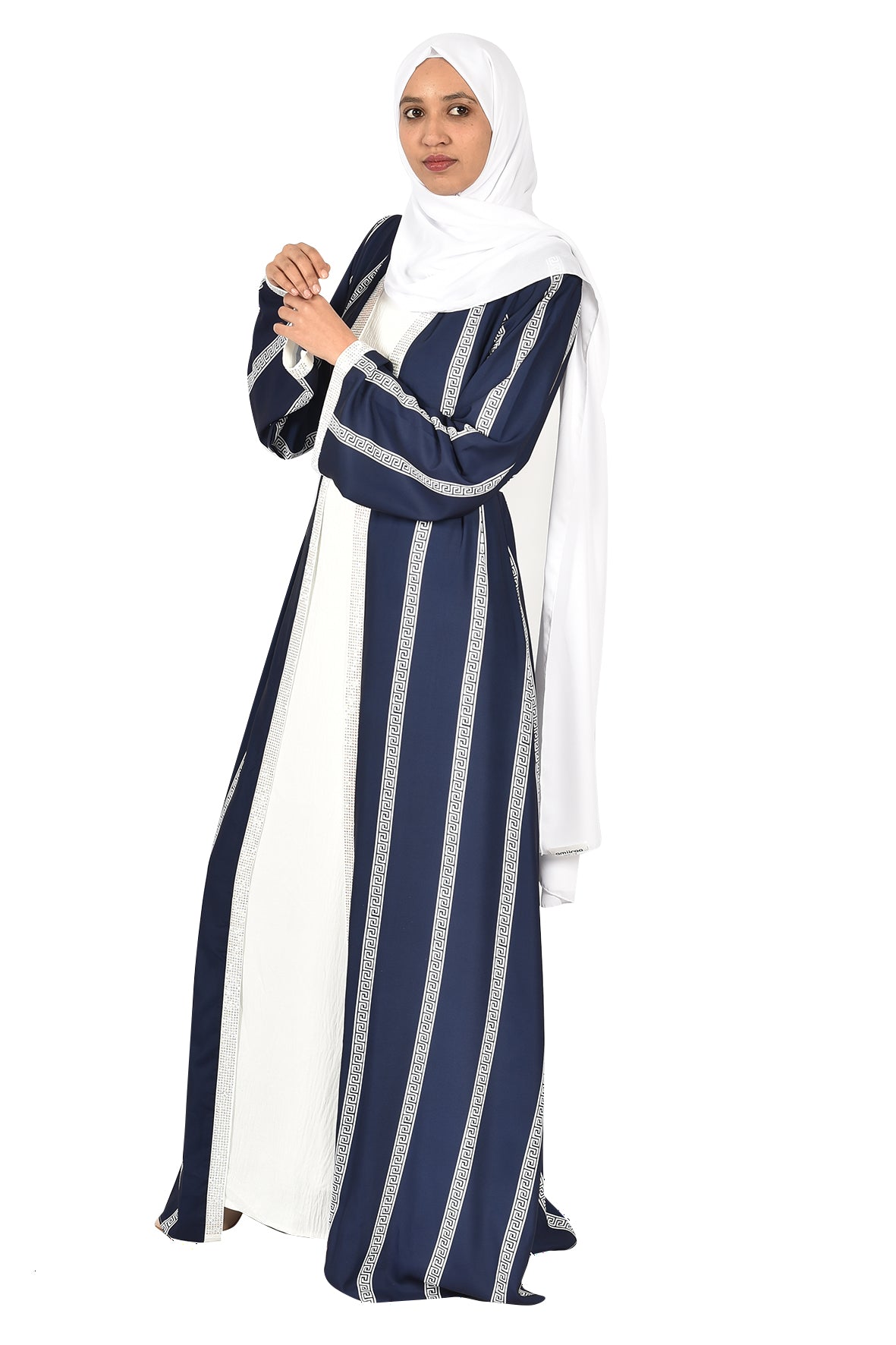 Navy Blue Abaya with Classic White Striped Design _katalia