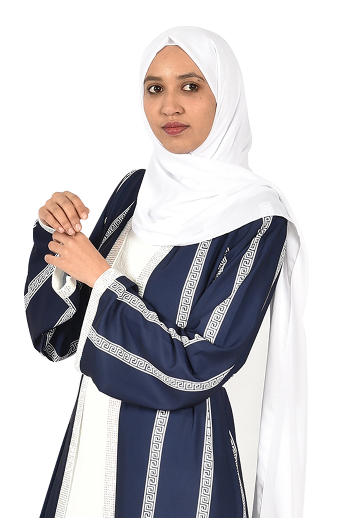 Navy Blue Abaya with Classic White Striped Design _katalia