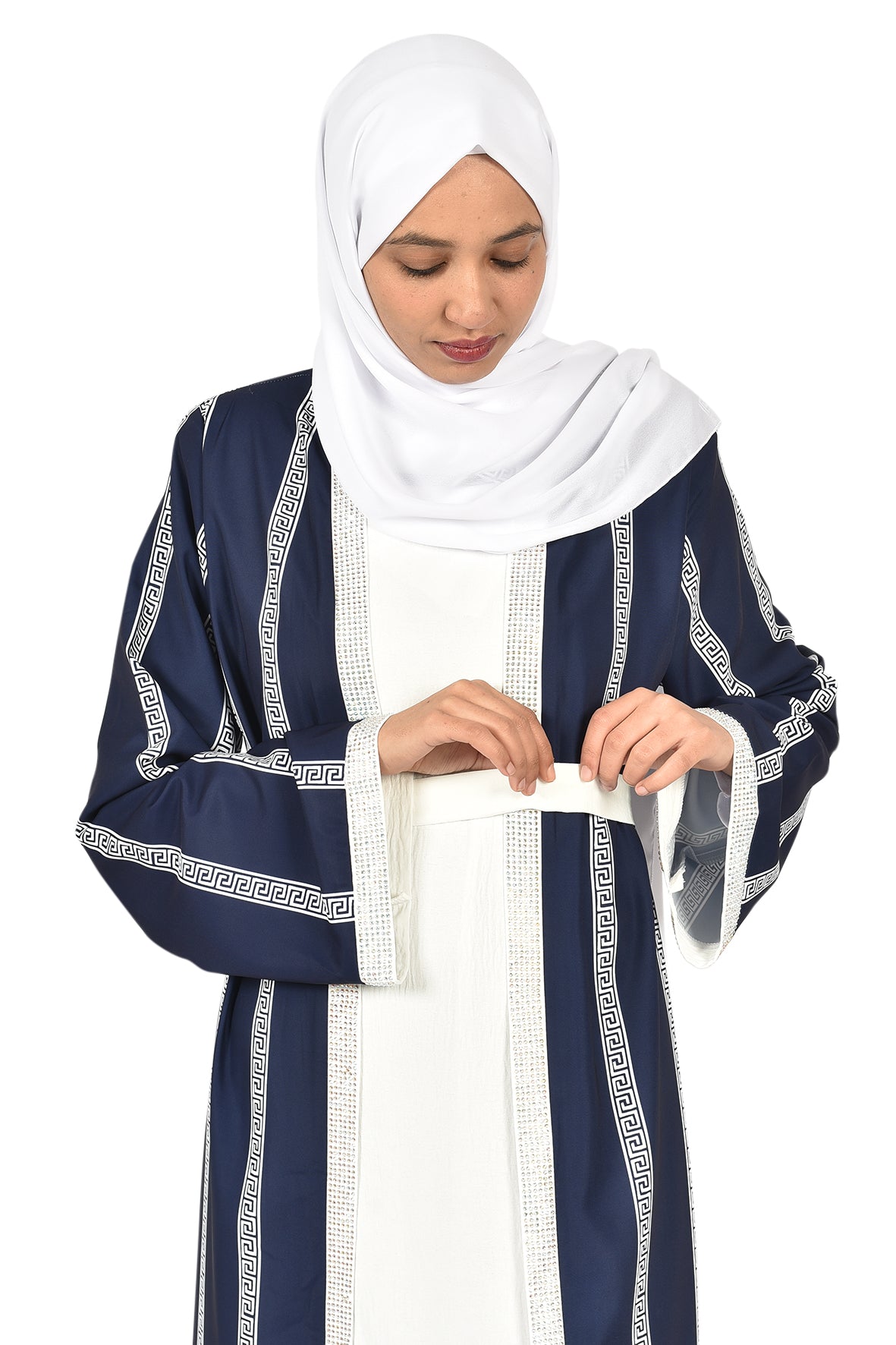 Navy Blue Abaya with Classic White Striped Design _katalia
