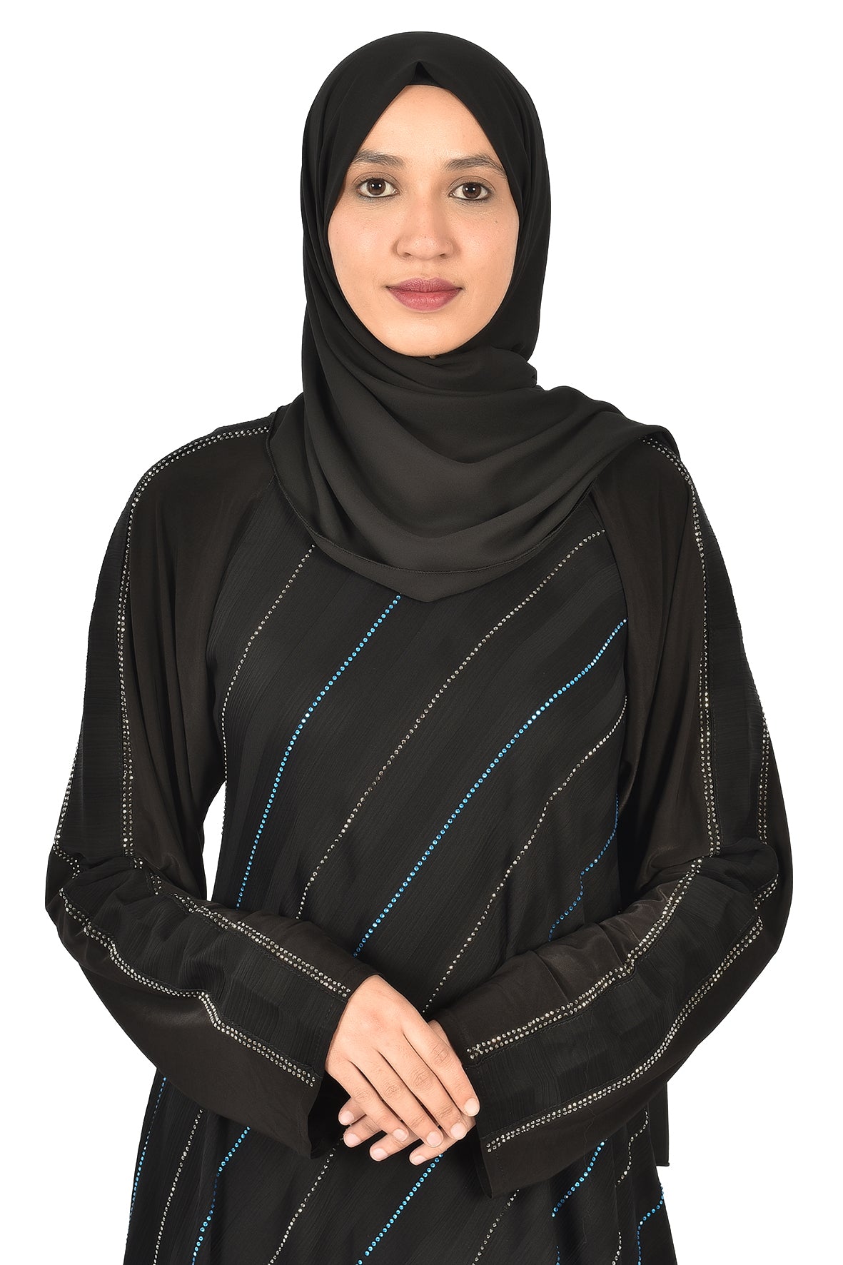 Modern Black Abaya with Elegant Diagonal Stripes ( ladies abaya )